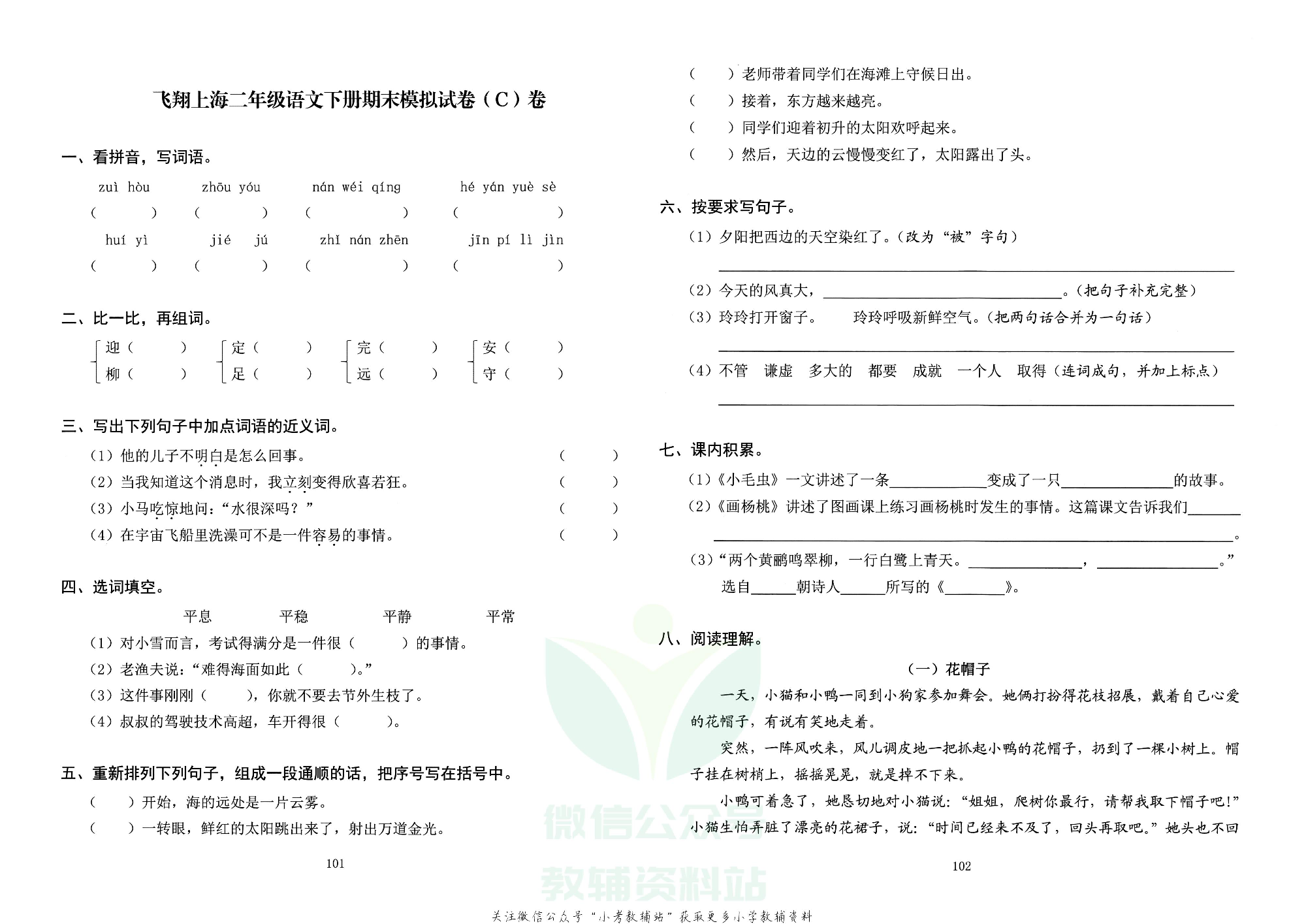 飞翔上海期末模拟卷二年级下册语数外.pdf 第5页