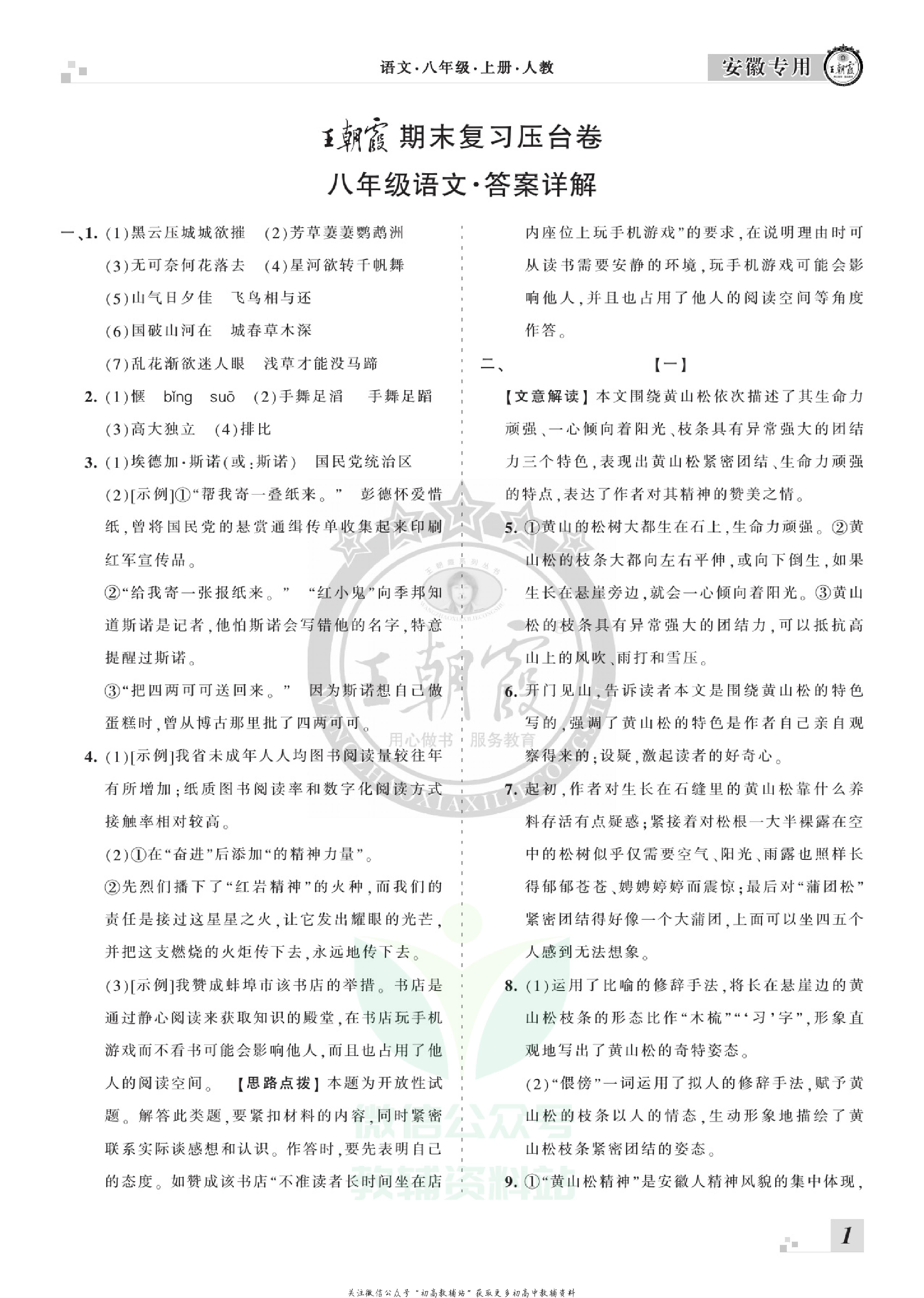 王朝霞期末复习压台卷八年级上册语文人教版安徽专用.pdf 第3页