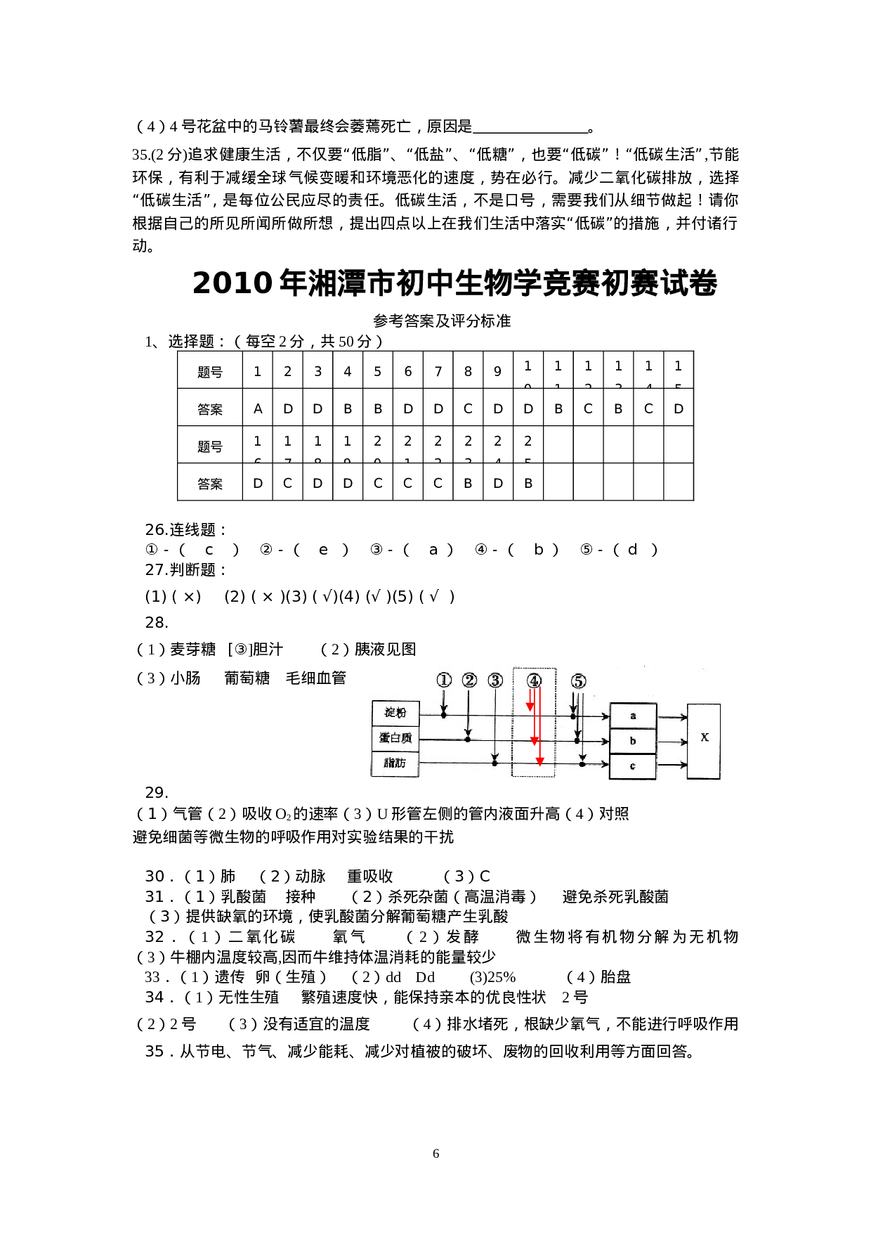 2010年湘潭市初中生物学竞赛初赛试卷.doc 第6页