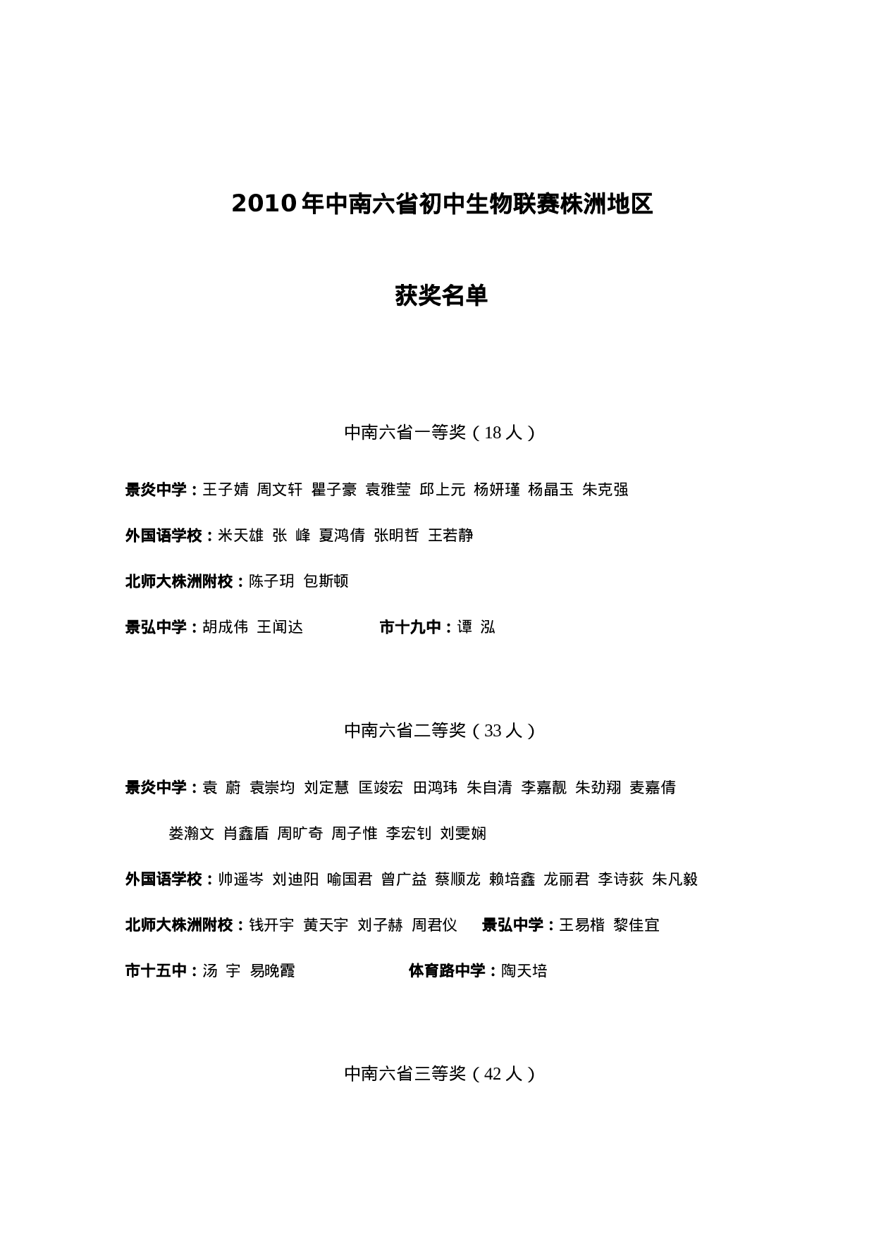 2010年初中生物竞赛通报 (1).doc 第1页