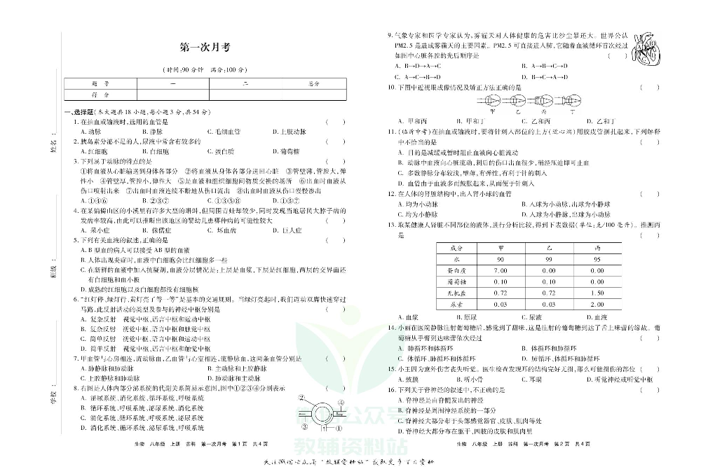 优品单元与期末八年级上册生物苏科版教师用书.pdf 第6页