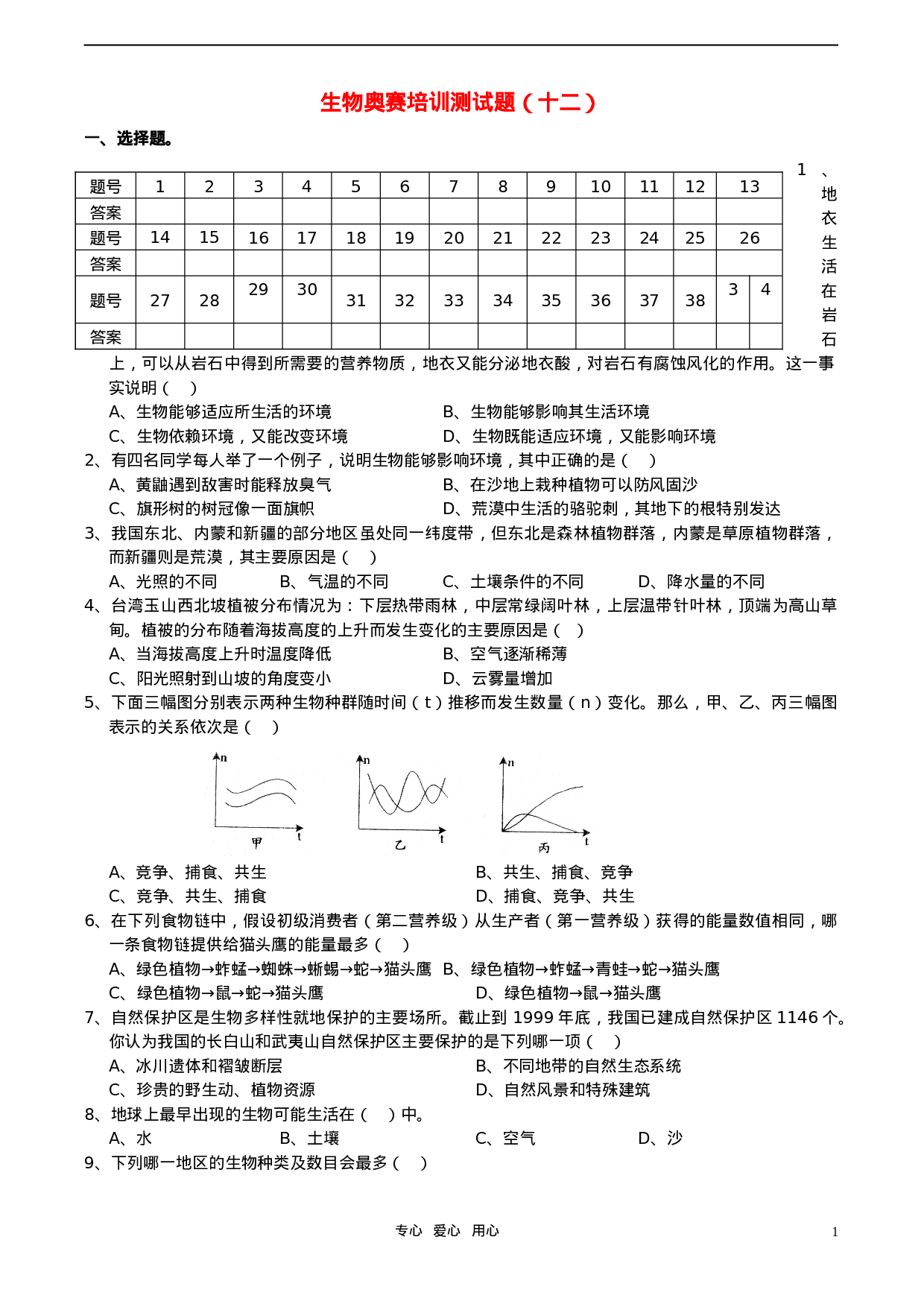 初中生物奥赛培训测试题(十二).doc 第1页