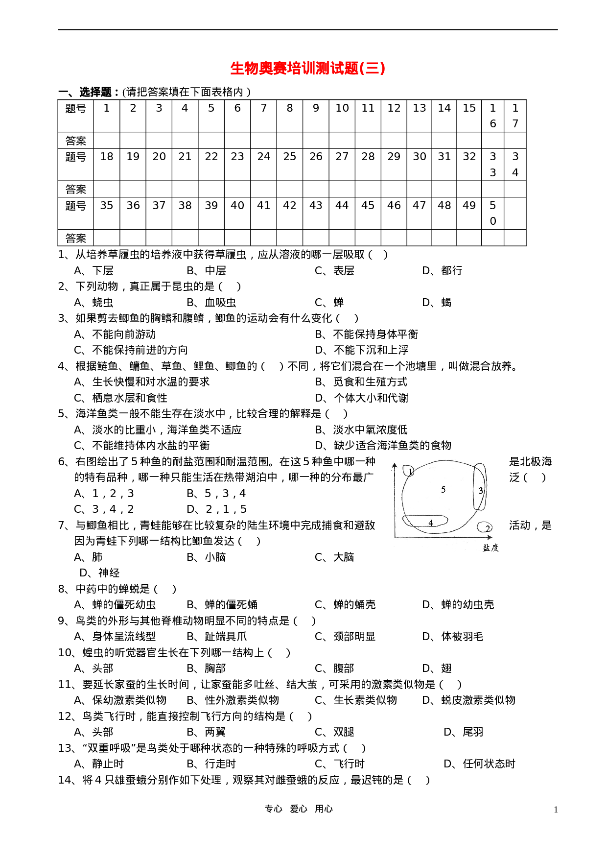 初中生物奥赛培训测试题(三).doc 第1页