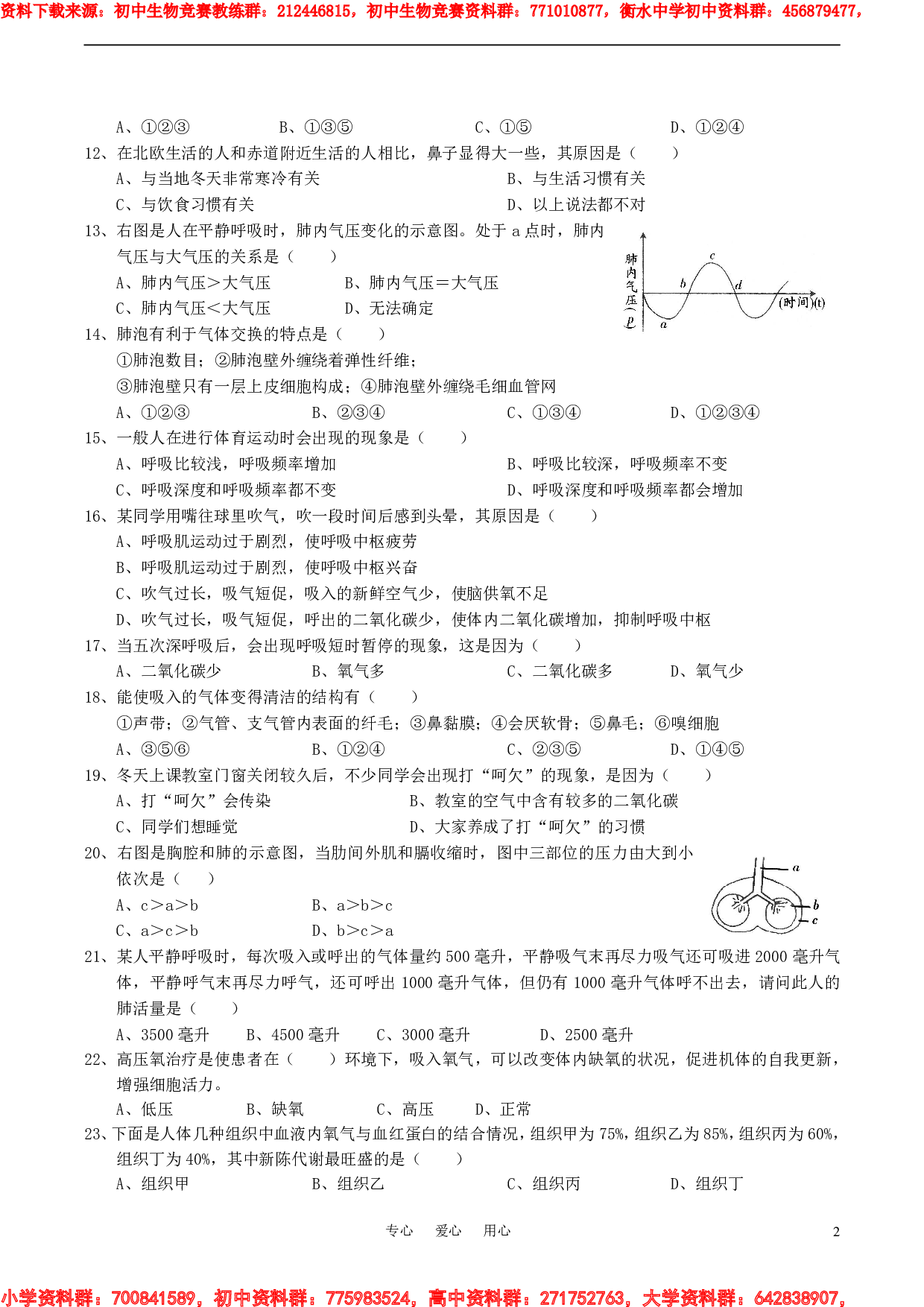 初中生物奥赛培训测试题(六).pdf 第2页