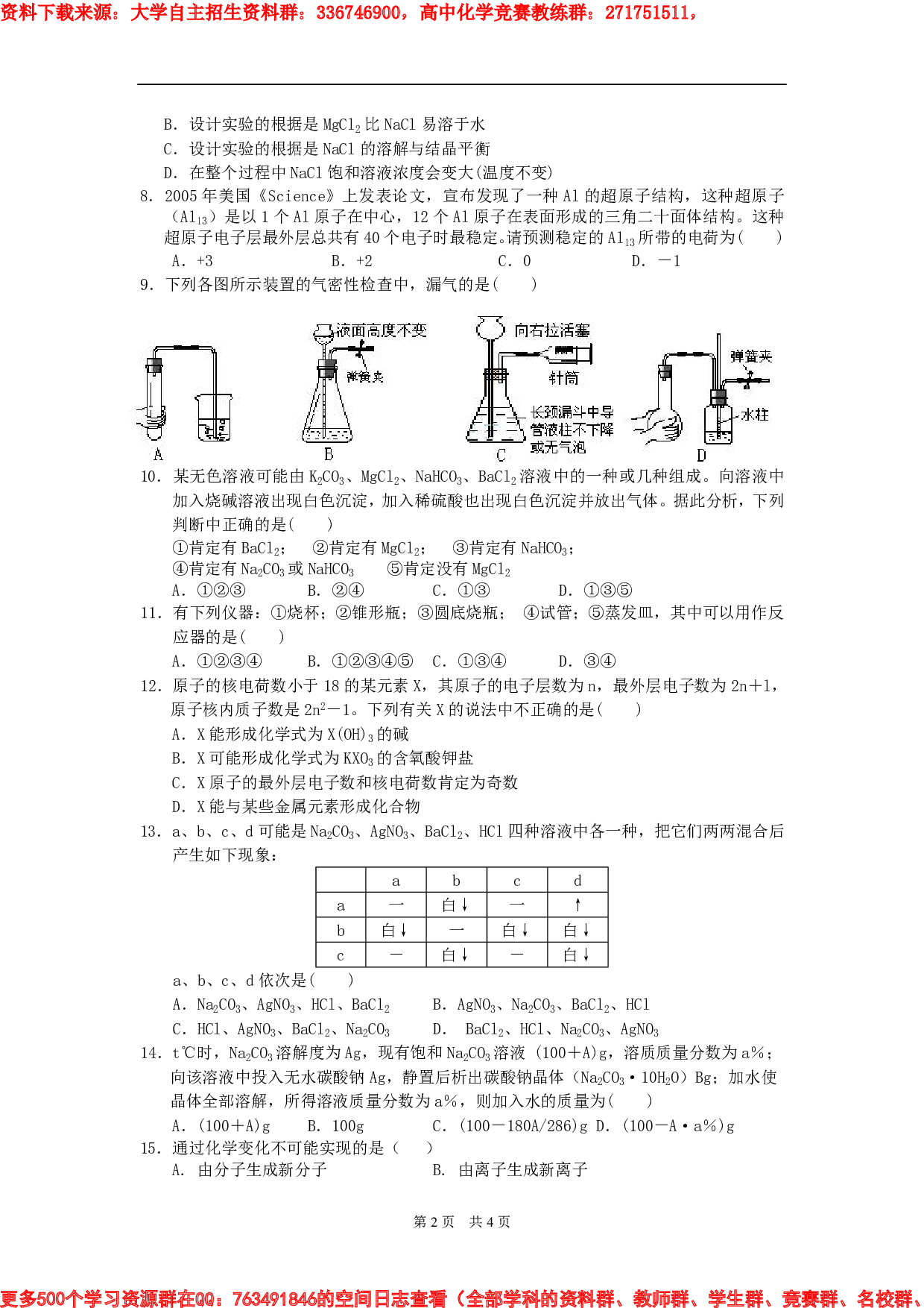 上海重点高中自主招生化学试题1.pdf 第2页