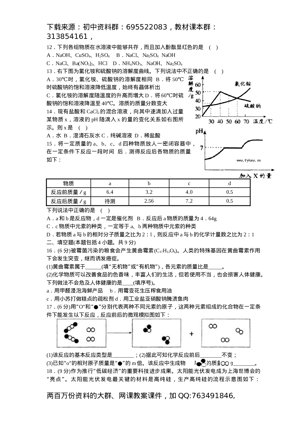 初中化学竞赛集训班讲义系列13：测试卷及答案5套.doc 第4页