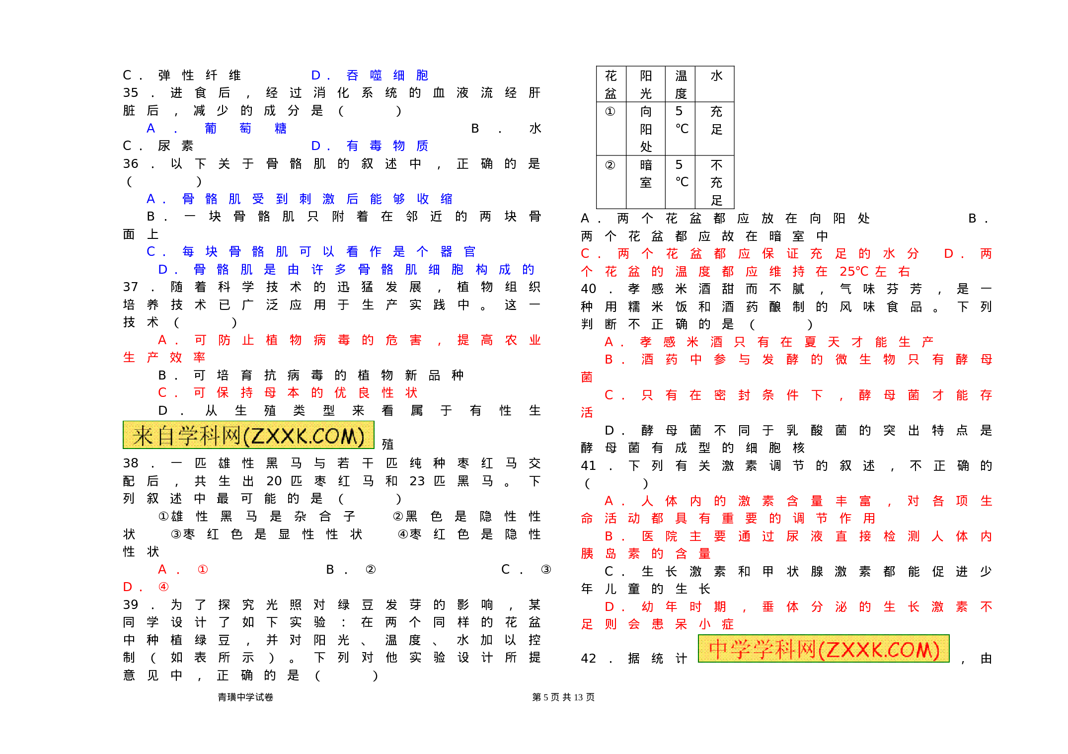 2017—2018学年八年级生物竞赛试题.doc 第5页