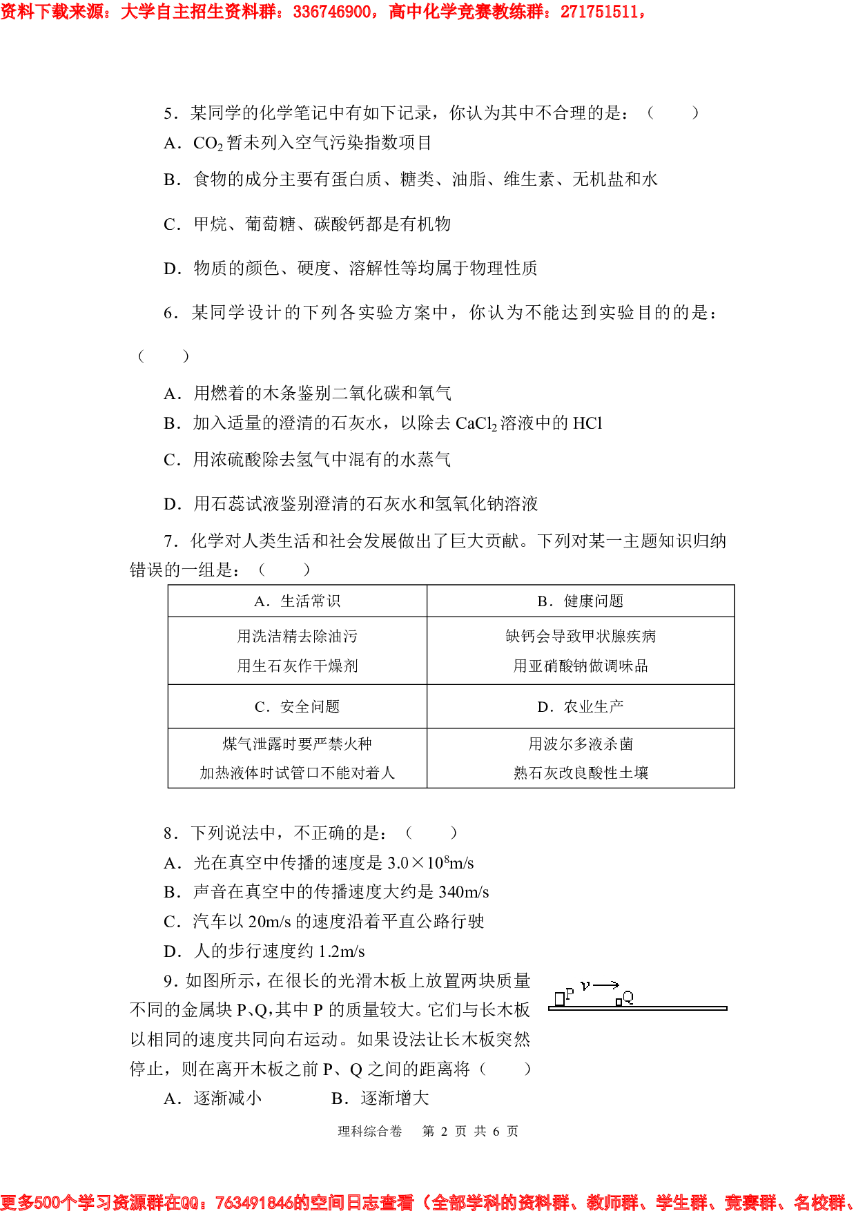 【精选资料】福州一中升高中对外自主招生物理化学综合试题含答案.pdf 第2页