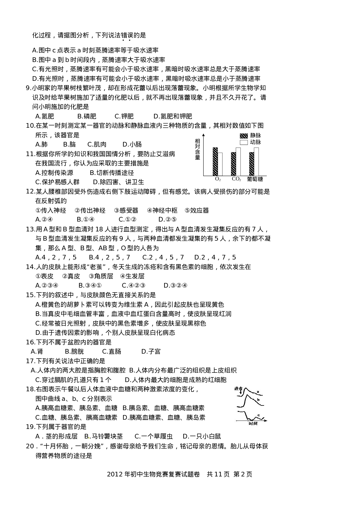 2012年初中生物竞赛复赛试卷及评分标准(纯Word).doc 第2页