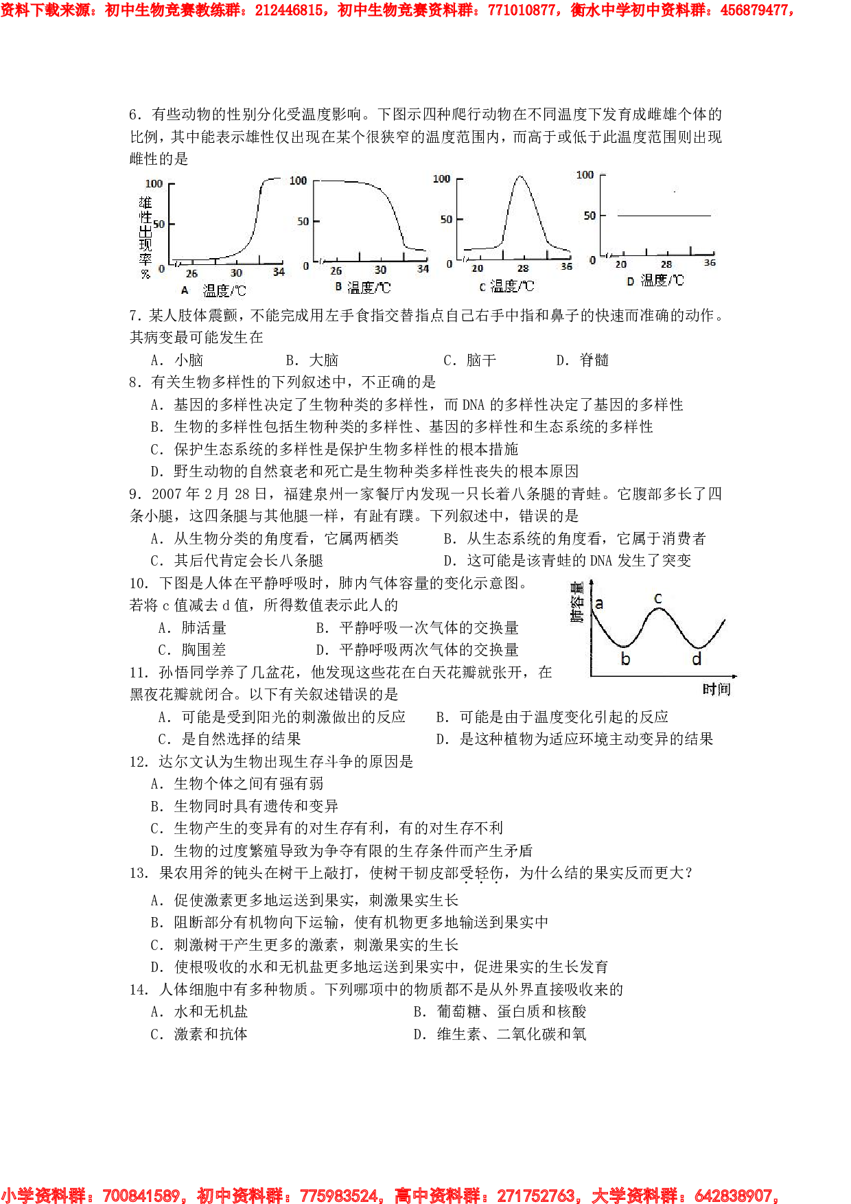 中南六省初中生物竞赛初赛试题含答案.pdf 第2页
