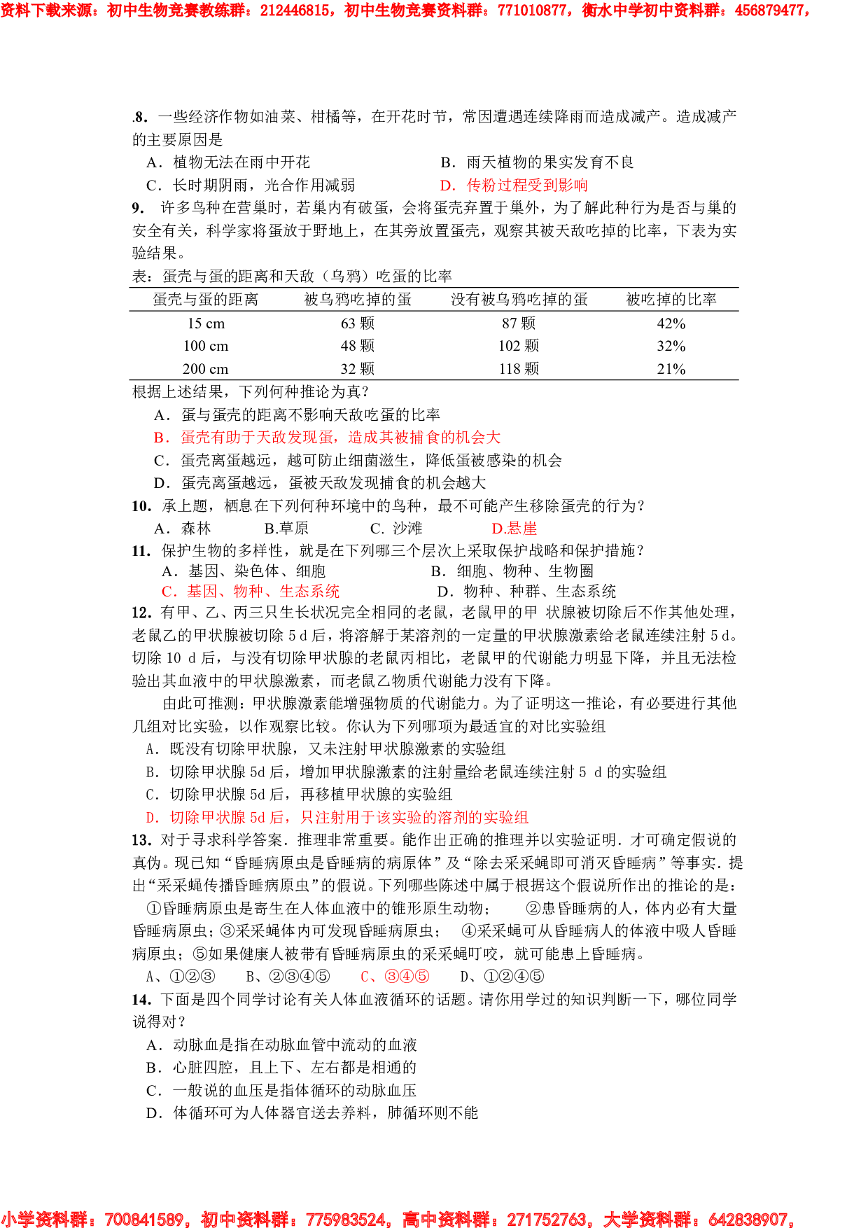 初中生物竞赛初赛题.pdf 第2页