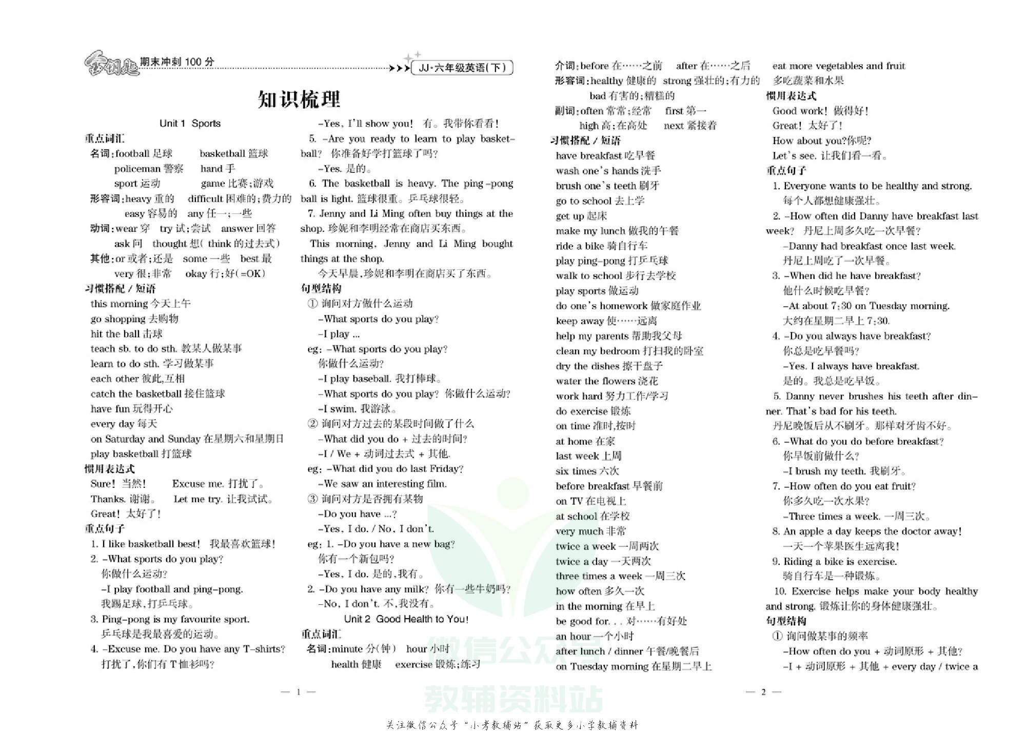 金钥匙期末冲刺100分六年级下册英语冀教版教师用书.pdf 第2页