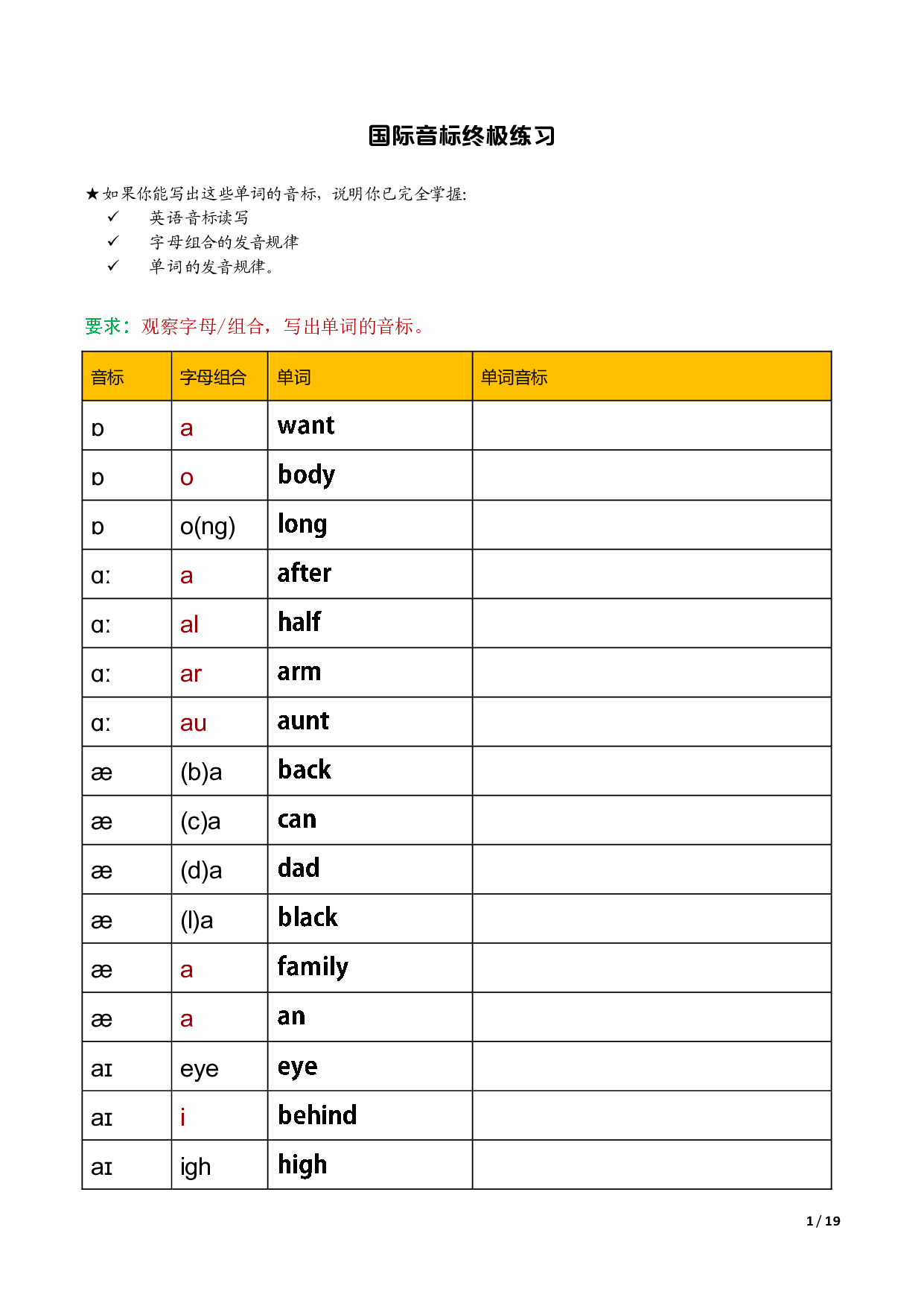 国际音标练习（观察字母组合写单词音标）.pdf 第1页