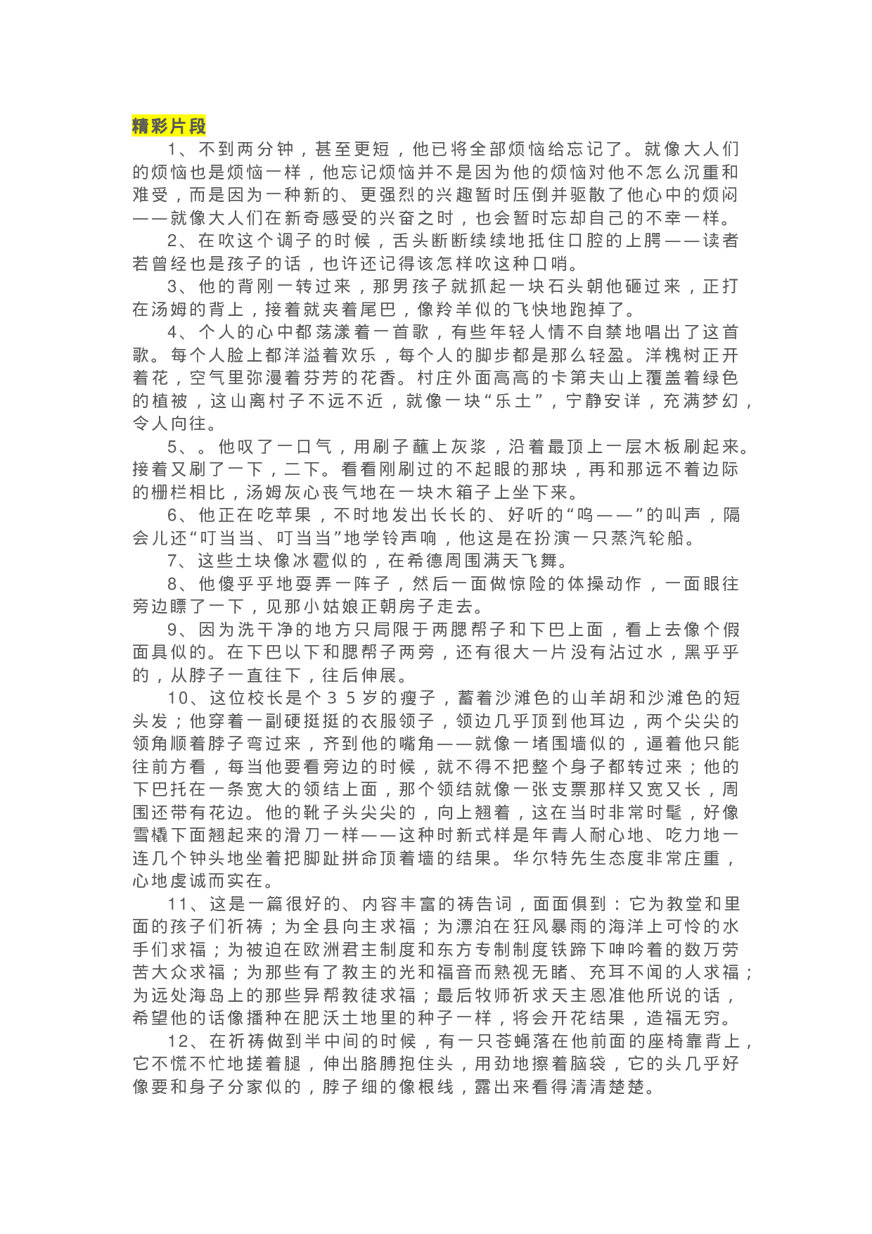 02《汤姆·索亚历险记》精彩片段+读后感.docx 第1页