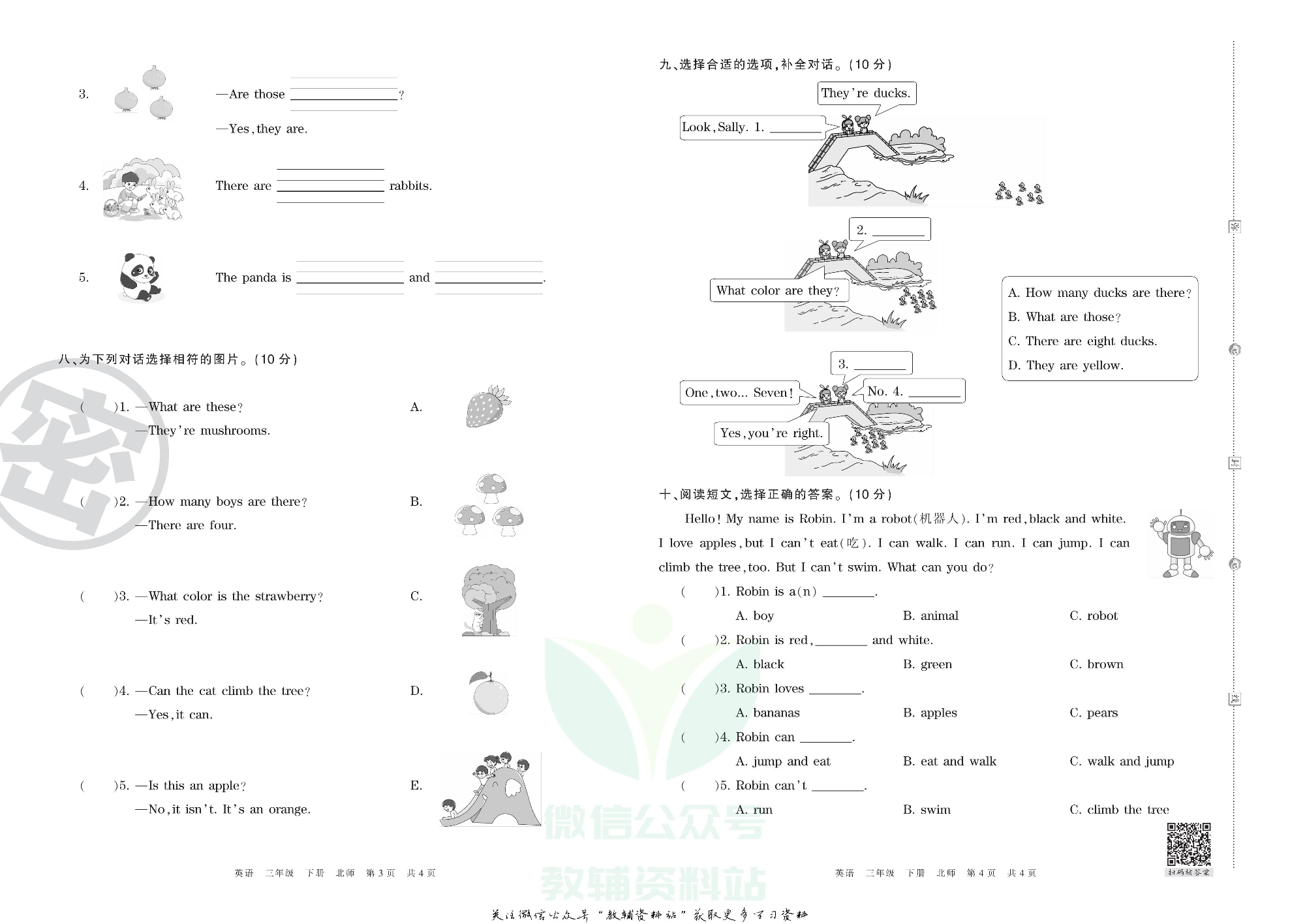 王朝霞期末复习压台卷三年级下册英语北师版三起.pdf 第2页