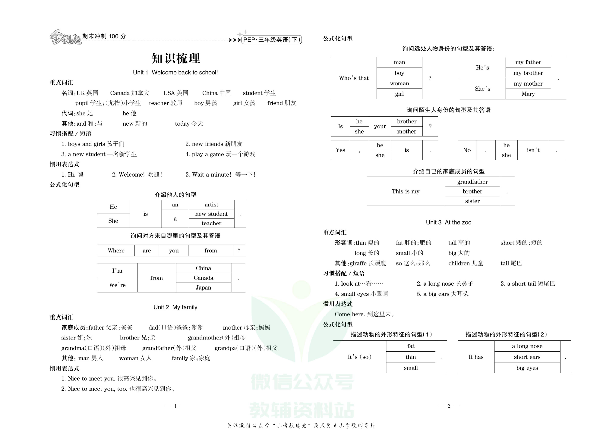 金钥匙期末冲刺100分三年级下册英语人教PEP版去答案版.pdf 第1页