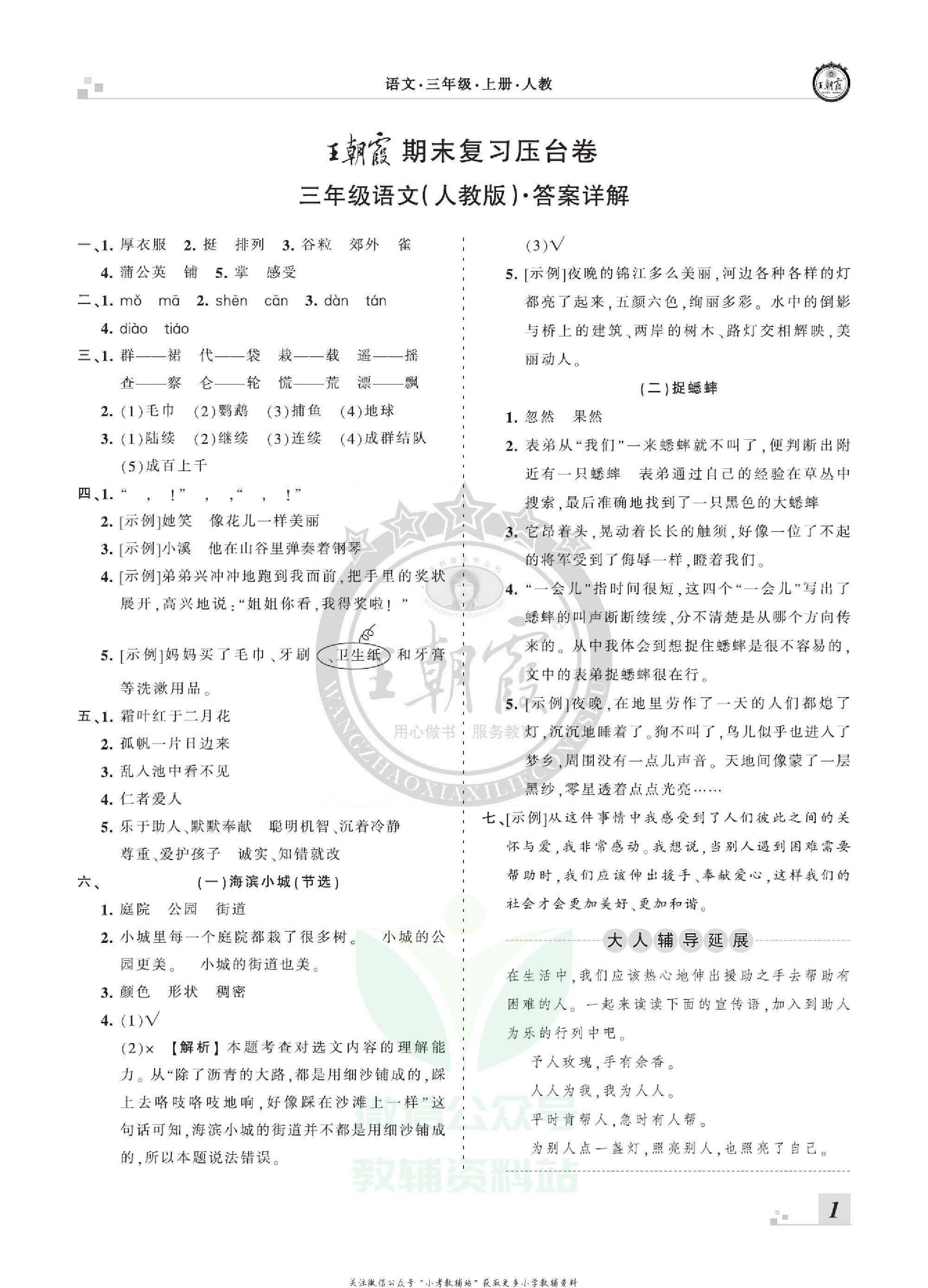 王朝霞期末复习压台卷三年级上册语文部编版.pdf 第3页
