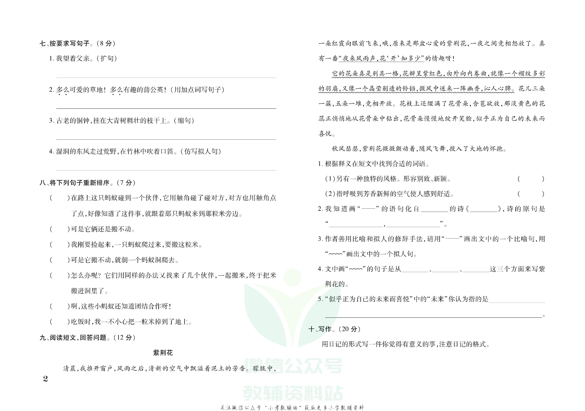 探究学案 · 期末模拟卷三年级上册语文部编版.pdf 第3页