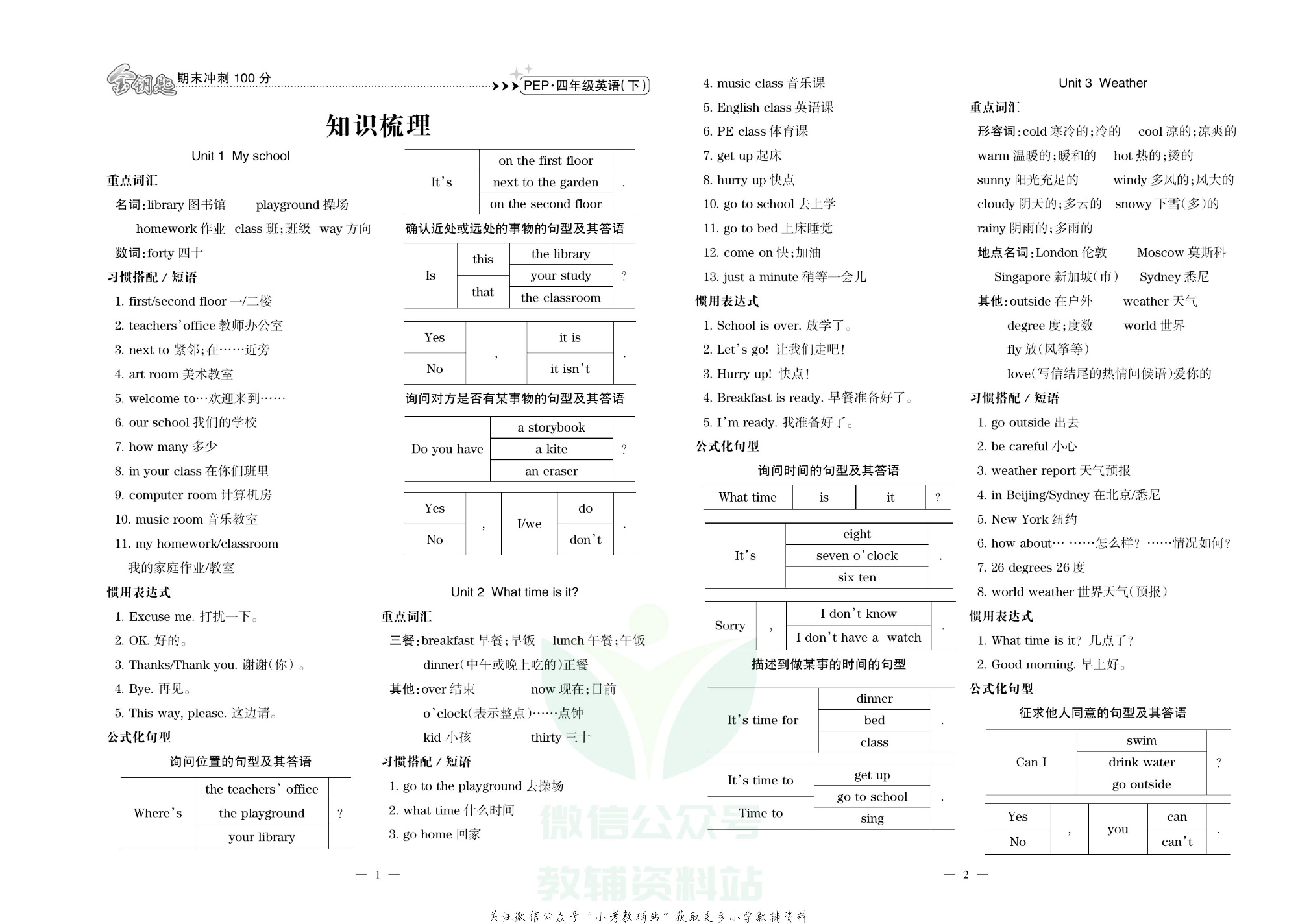 金钥匙期末冲刺100分四年级下册英语人教PEP版去答案版.pdf 第1页