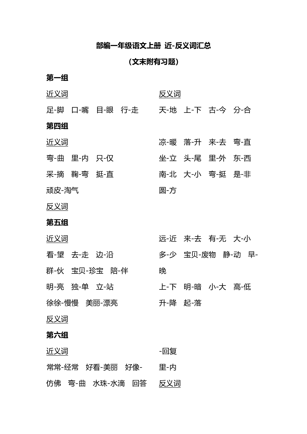 实用干货：小学语文1年级上册近、反义词汇总（附专项练习）.pdf 第1页