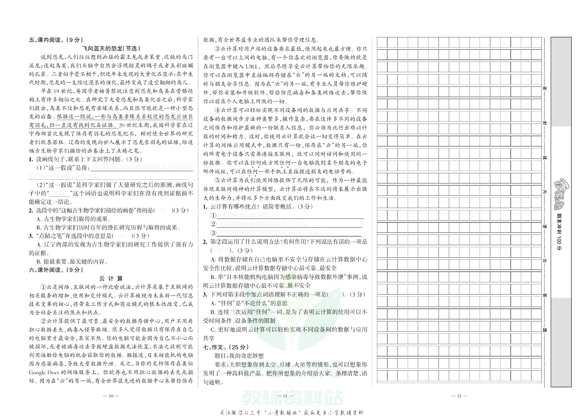 金钥匙期末冲刺100分四年级下册语文部编版去答案版.pdf 第5页