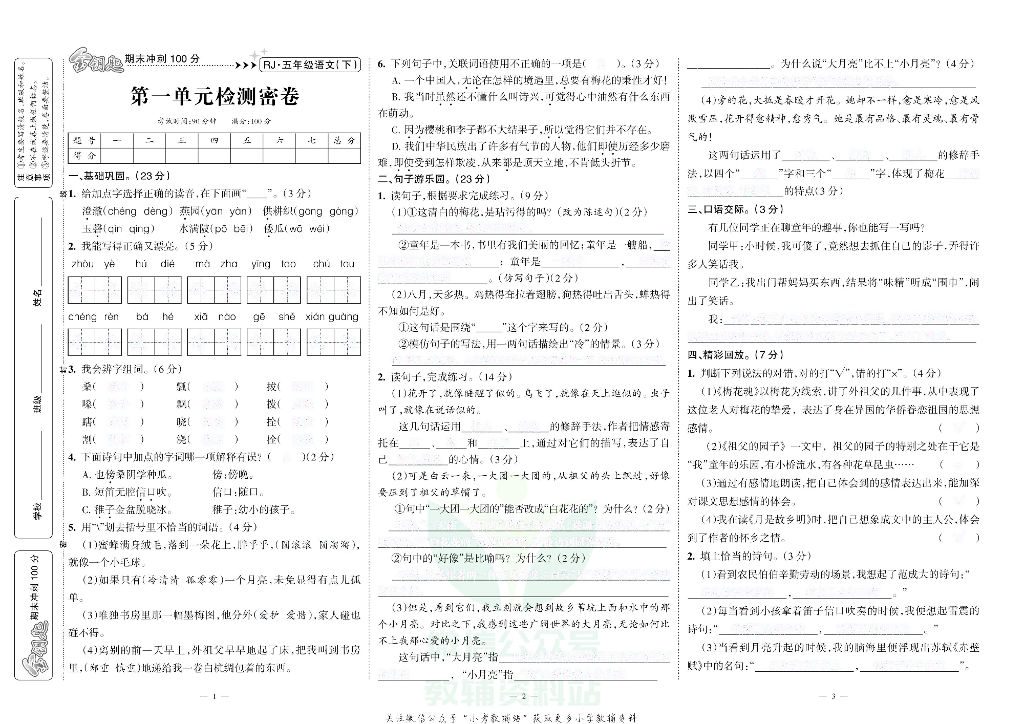 金钥匙期末冲刺100分五年级下册语文部编版去答案版.pdf 第2页