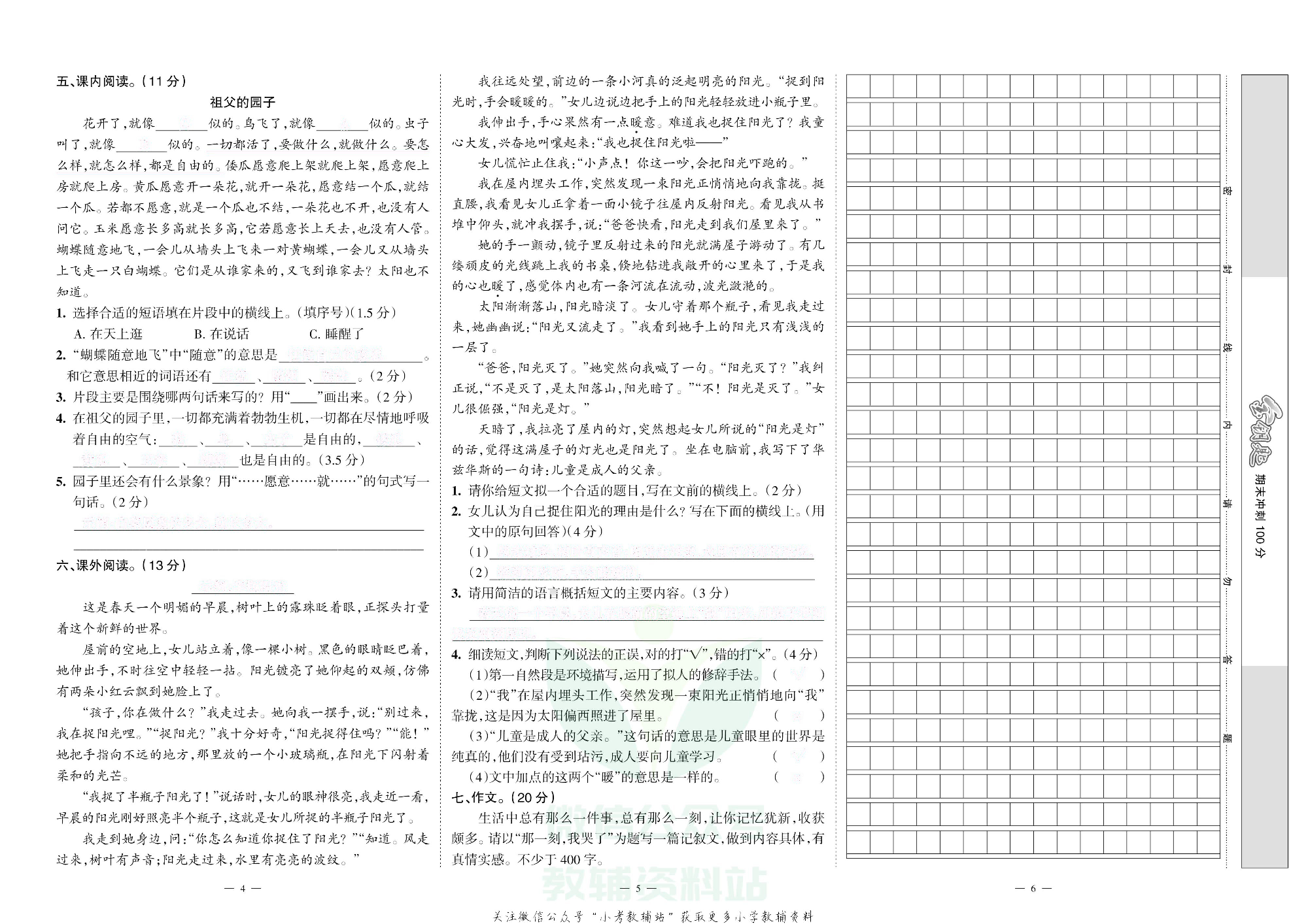 金钥匙期末冲刺100分五年级下册语文部编版去答案版.pdf 第3页