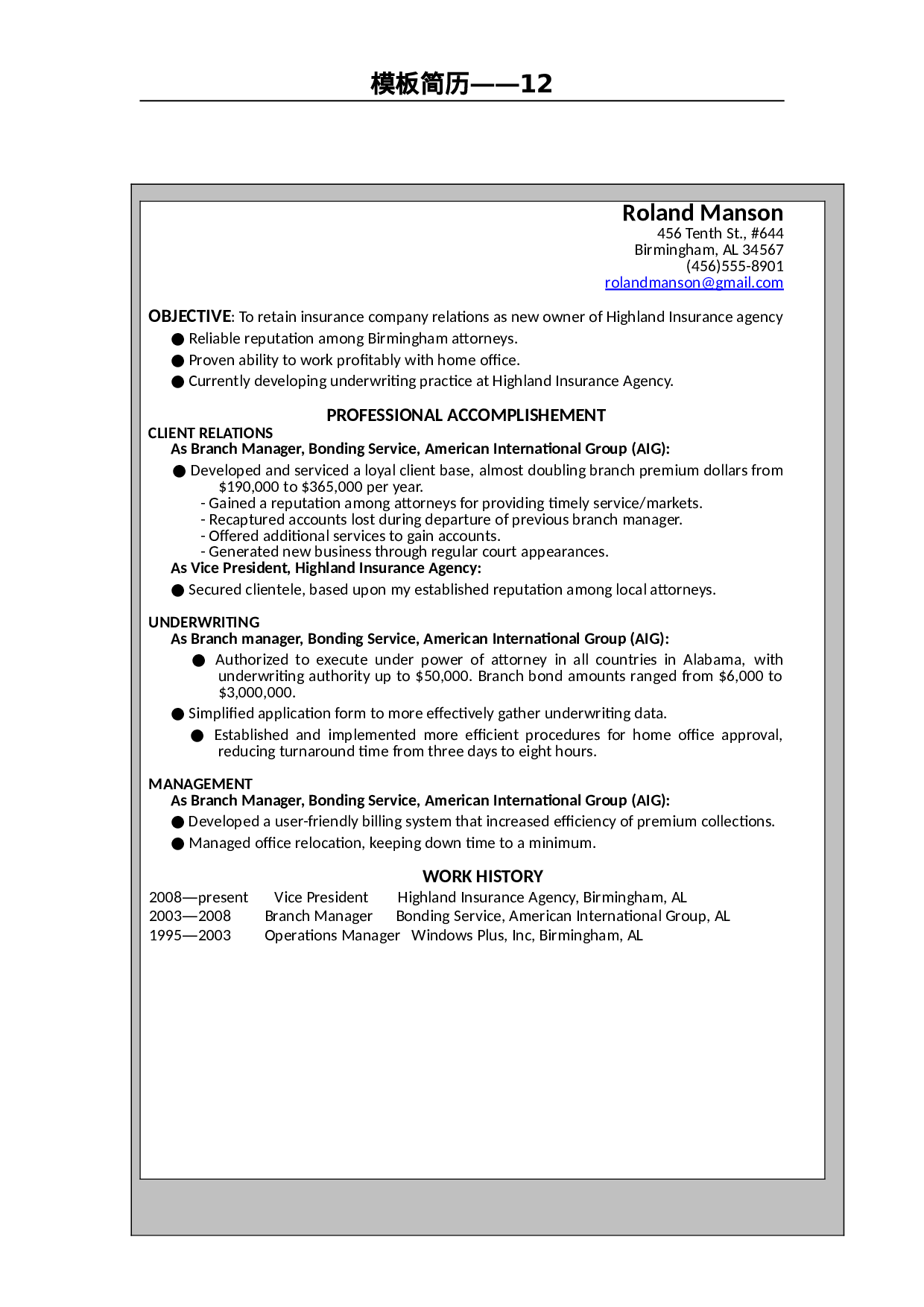 世界500强模板简历12.doc 第1页
