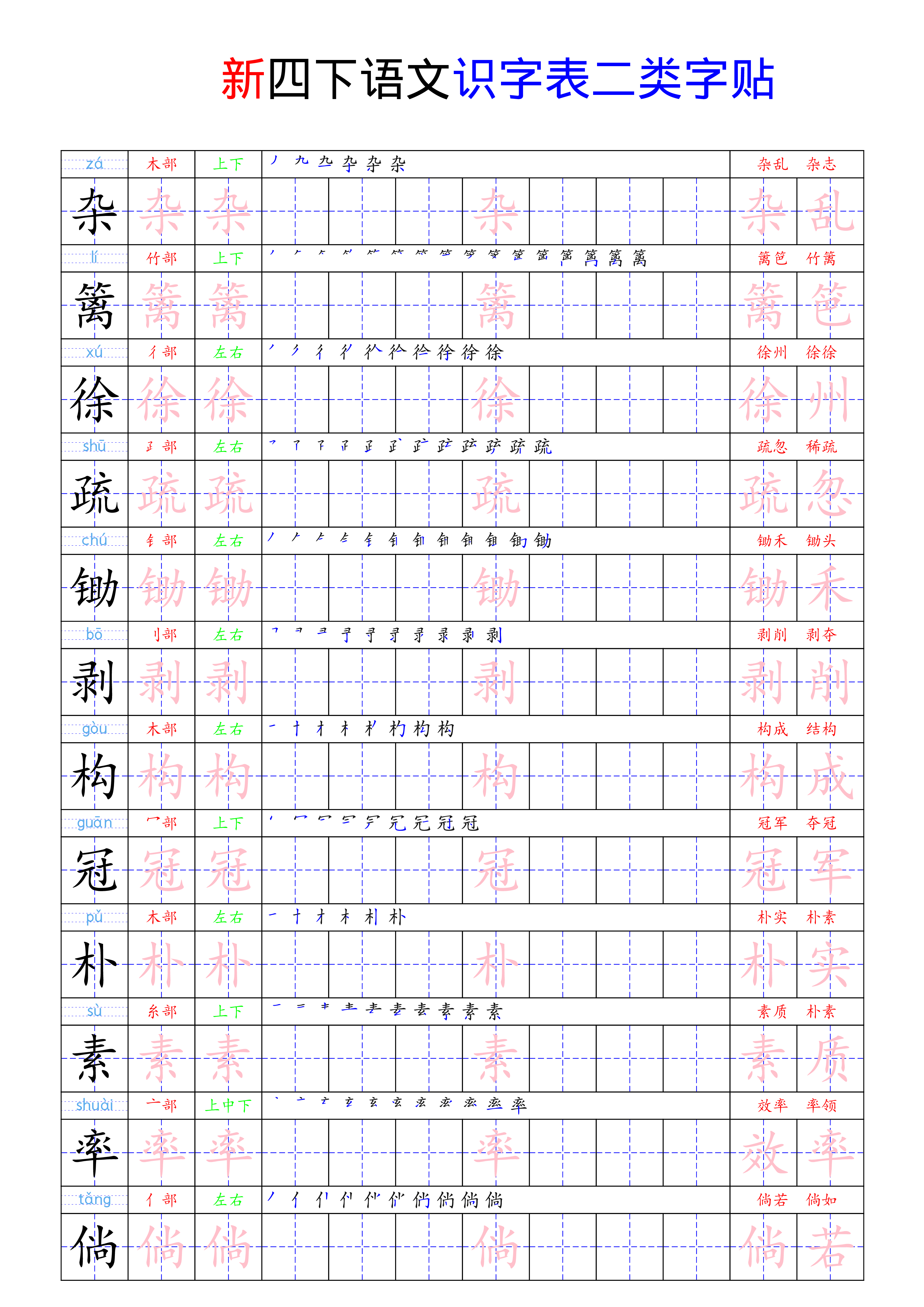 四（下）语文 识字表二类字贴23页.pdf 第1页