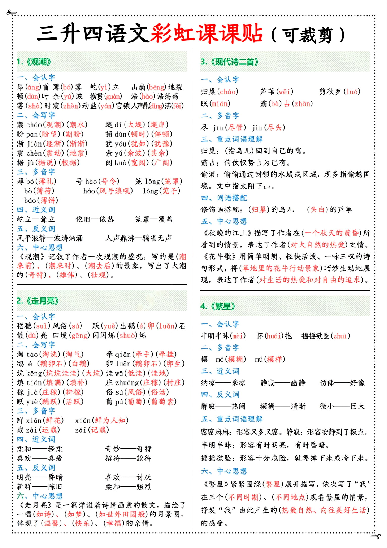 2024四年级上册语文课课贴（彩虹版）.pdf 第1页
