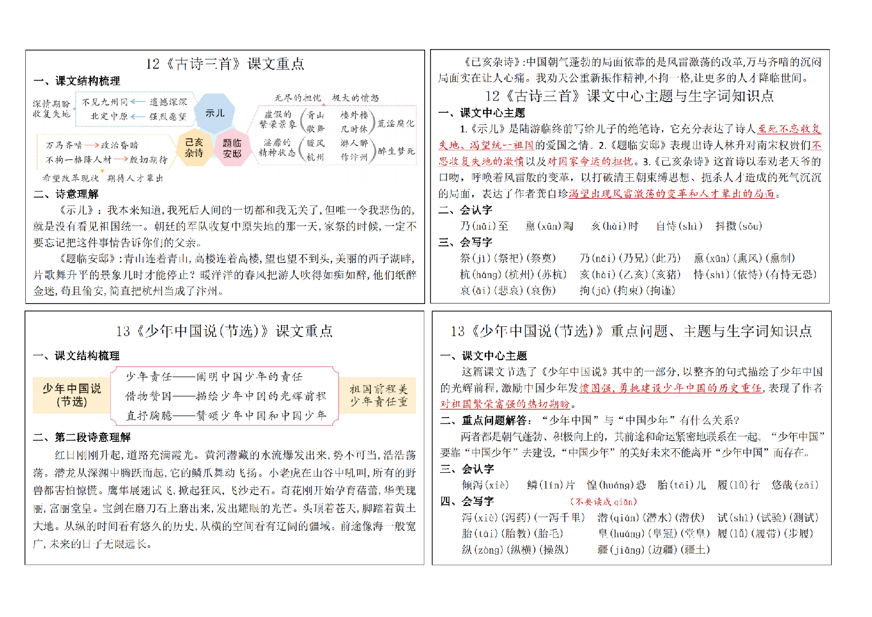2024秋五上语文新版课课贴（课文重点+关键句解读生字词知识点12页）.pdf 第6页