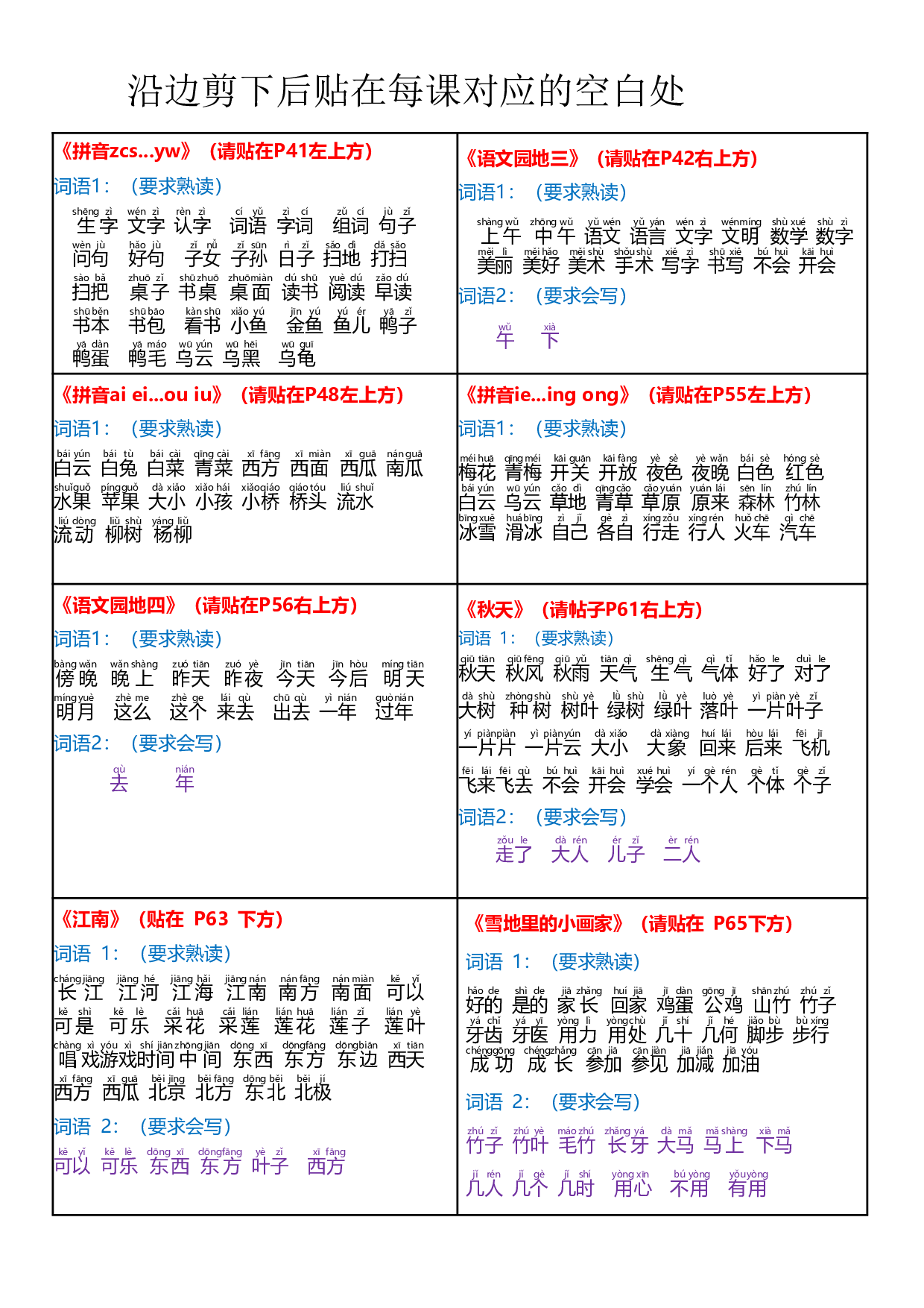 2024年秋课课贴一年级语文上册每课重点贴.pdf 第2页