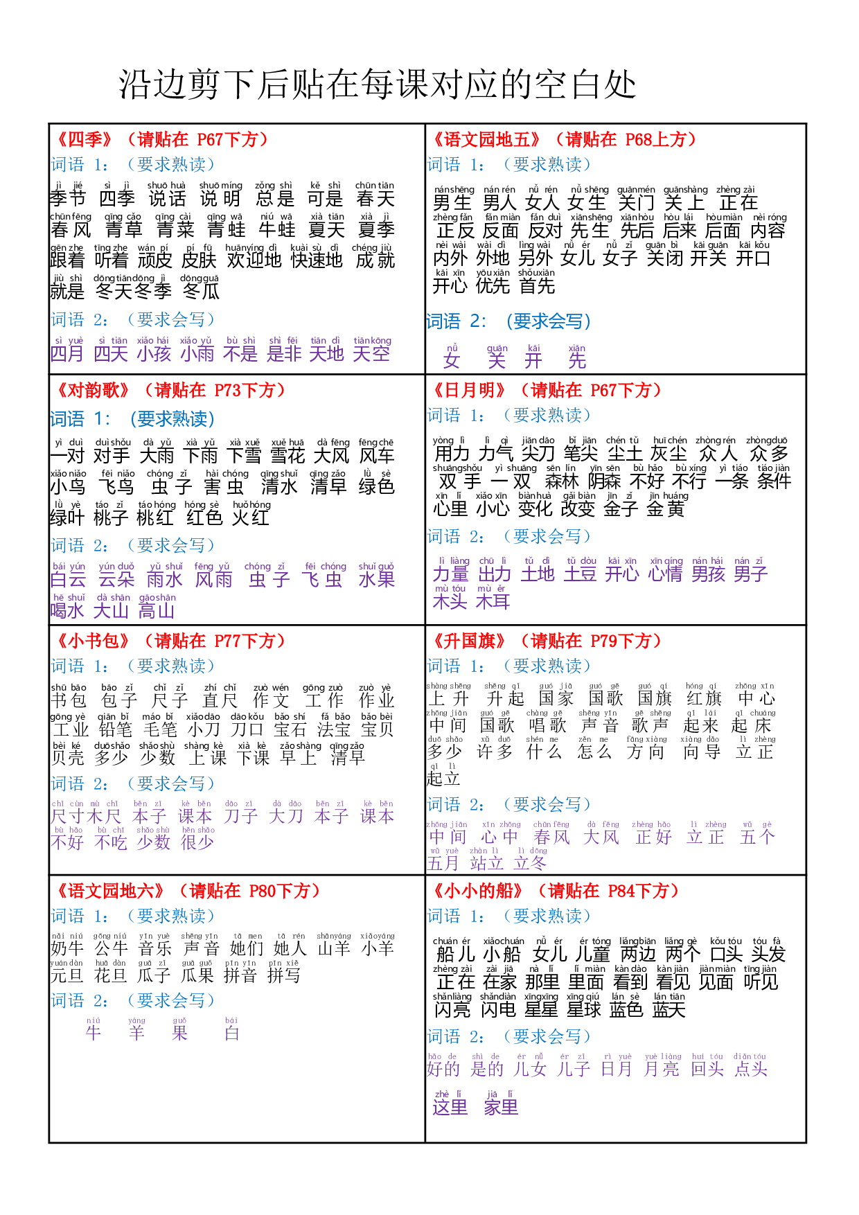 2024年秋课课贴一年级语文上册每课重点贴.pdf 第3页