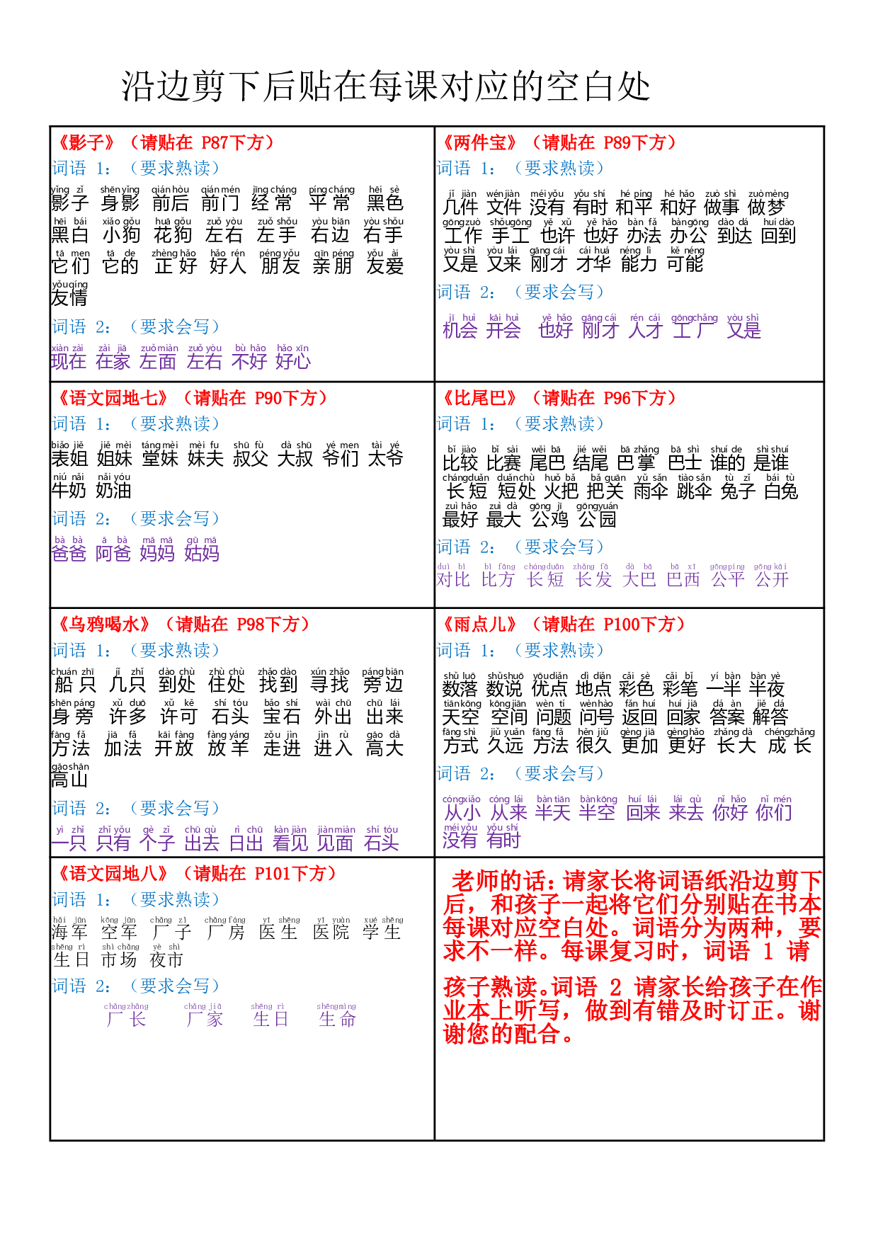 2024年秋课课贴一年级语文上册每课重点贴.pdf 第4页