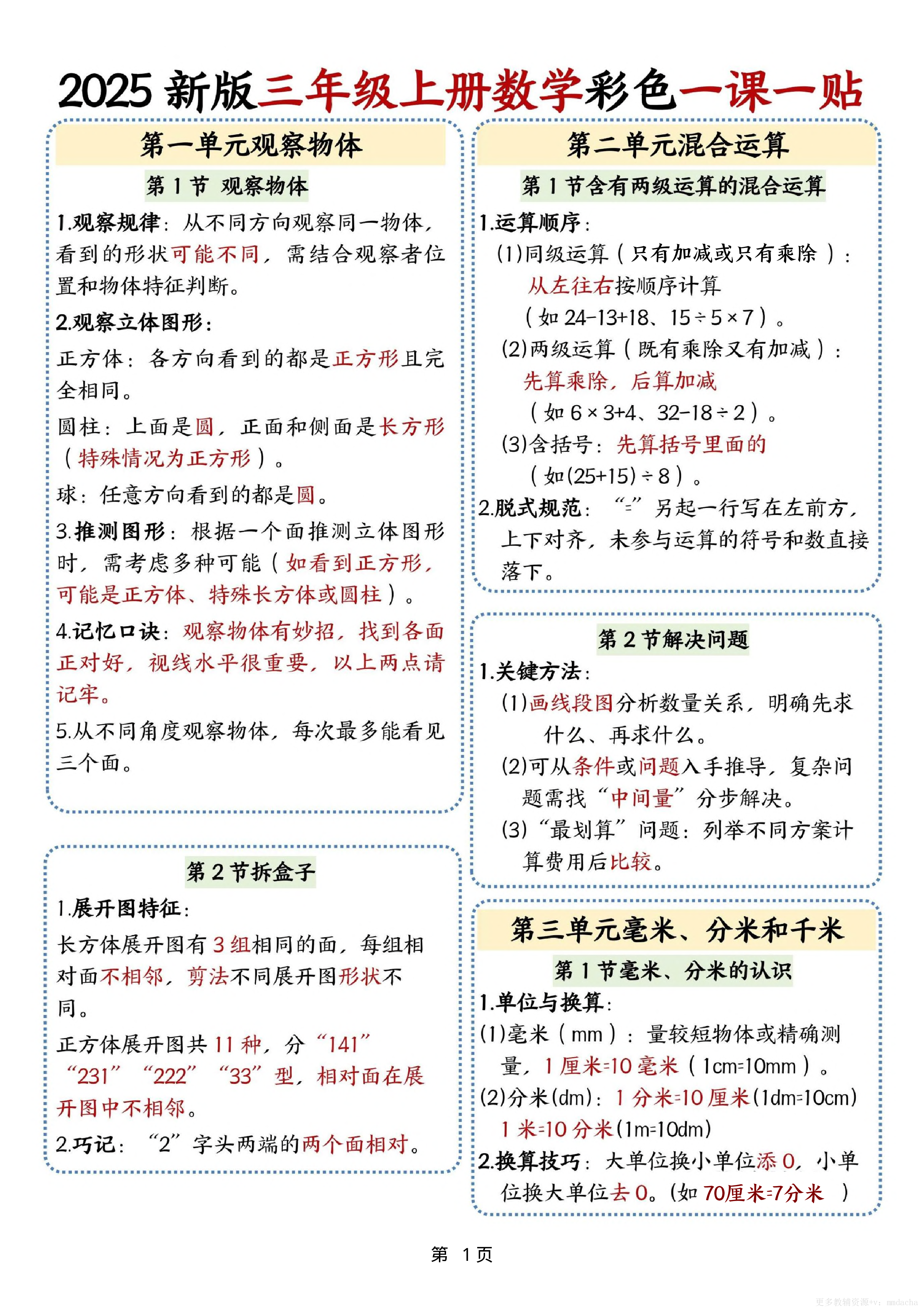 【25新版三上数学彩色一课一贴（3页）.pdf 第1页