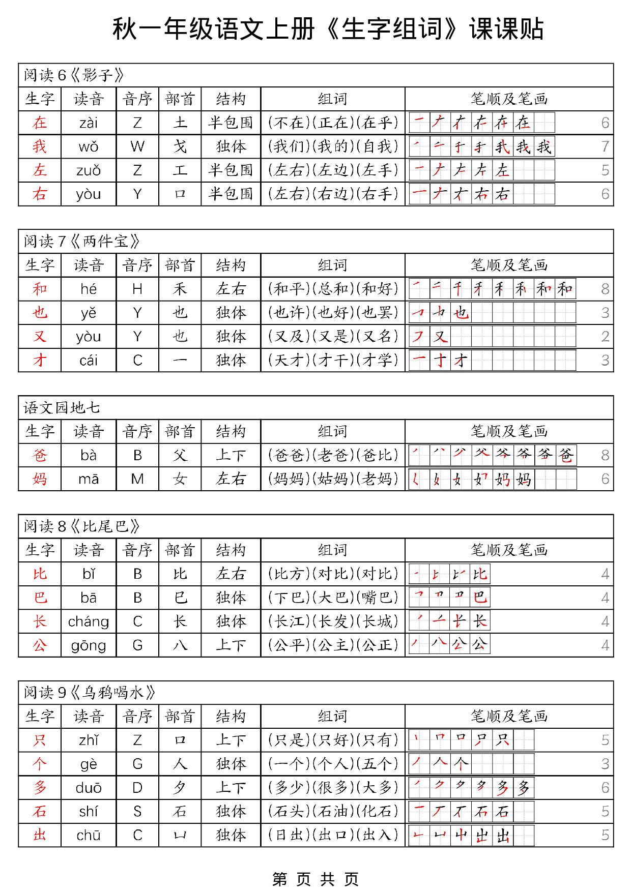 《生字组词课课贴》一年级上册（25秋）.pdf 第5页