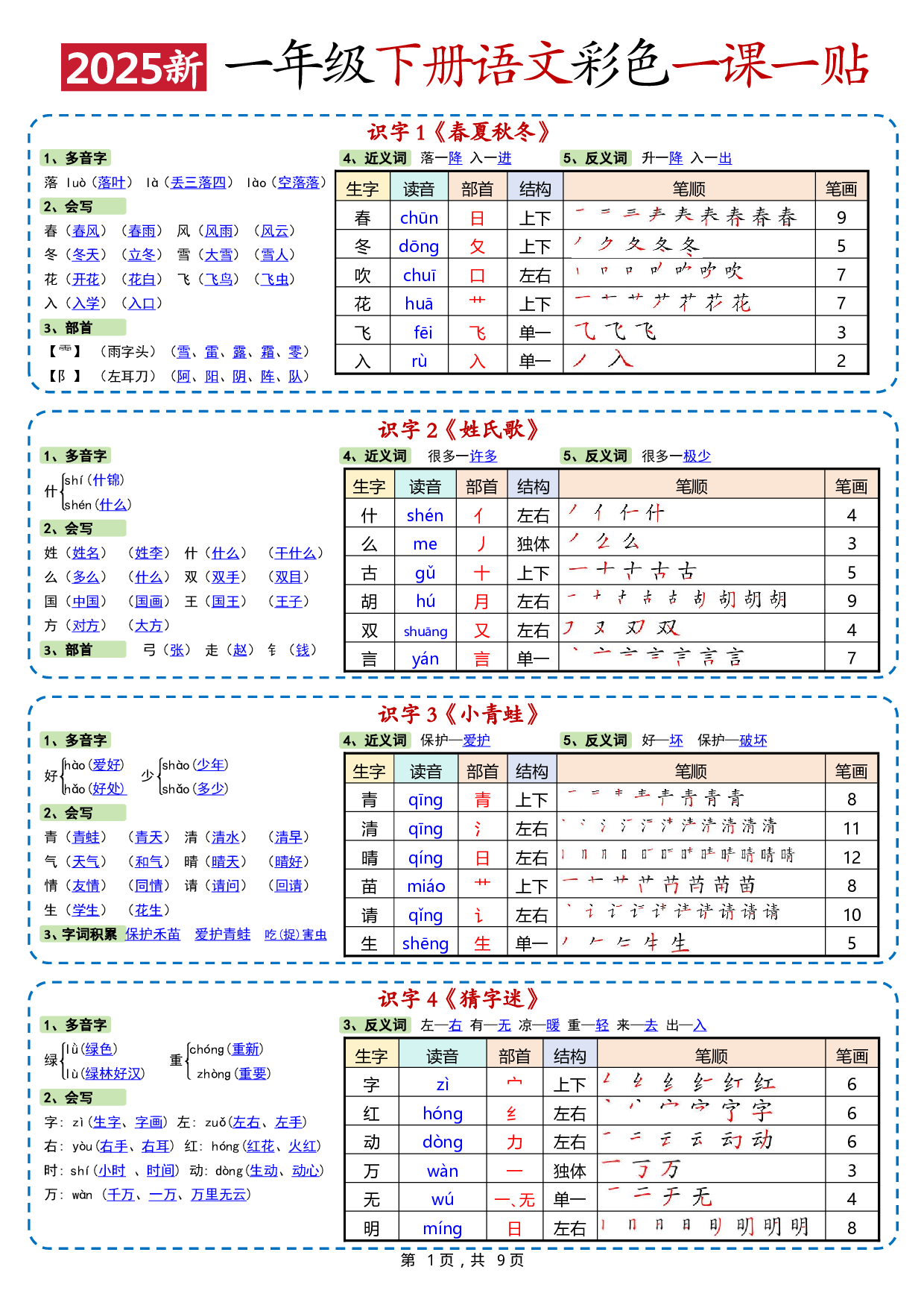 小学语文《课课贴》1年级下册（2025春）.pdf 第1页