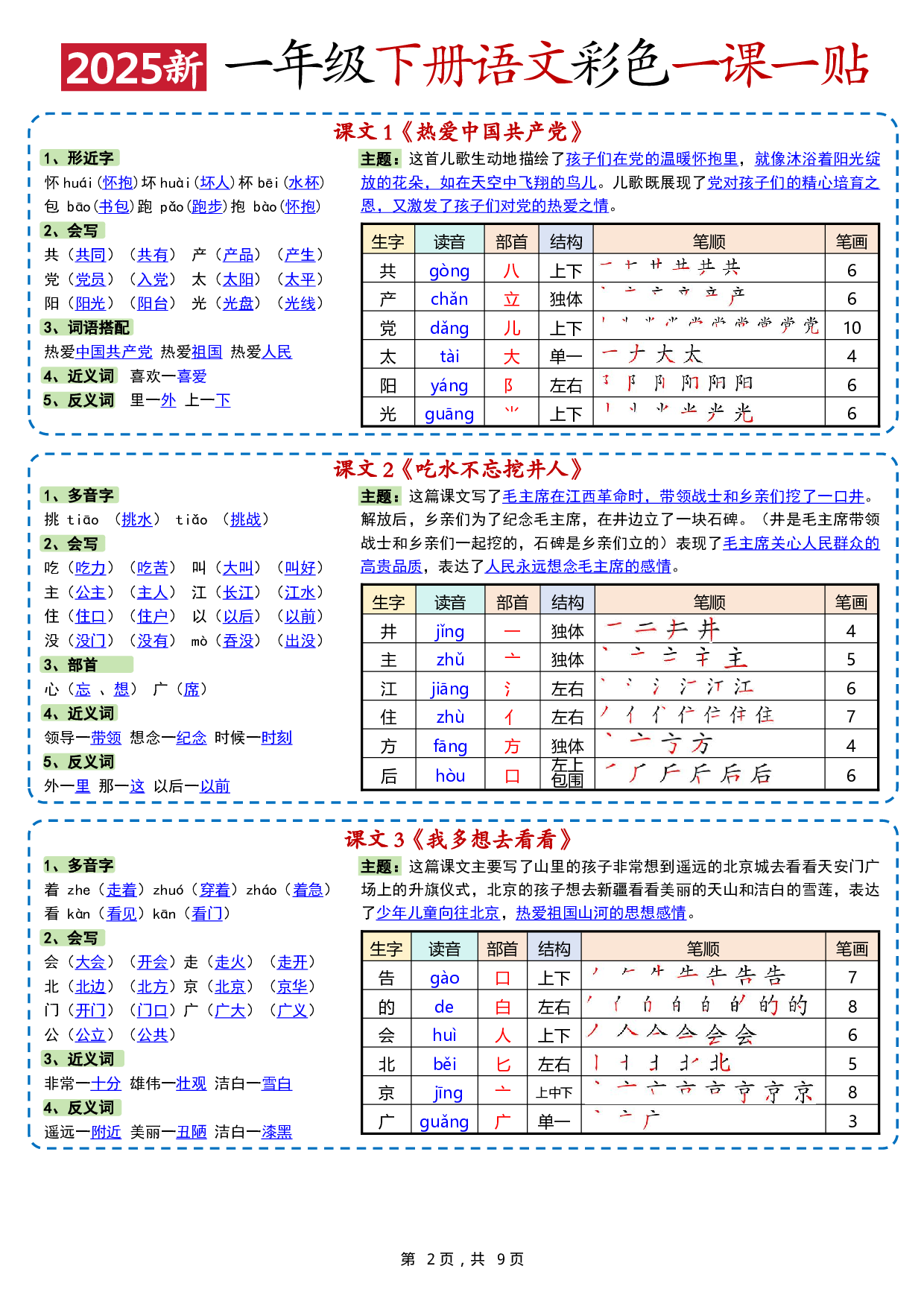 小学语文《课课贴》1年级下册（2025春）.pdf 第2页