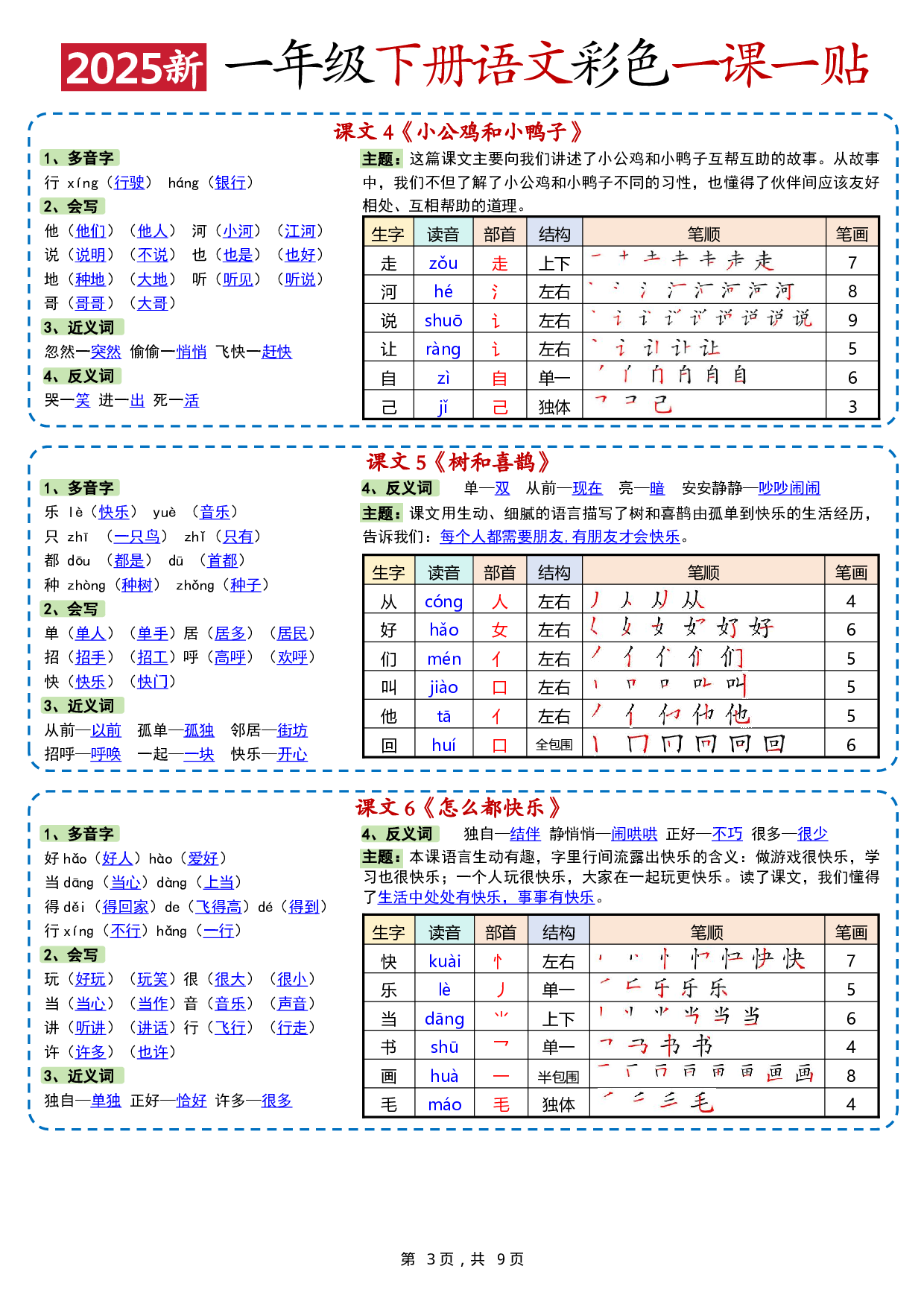小学语文《课课贴》1年级下册（2025春）.pdf 第3页