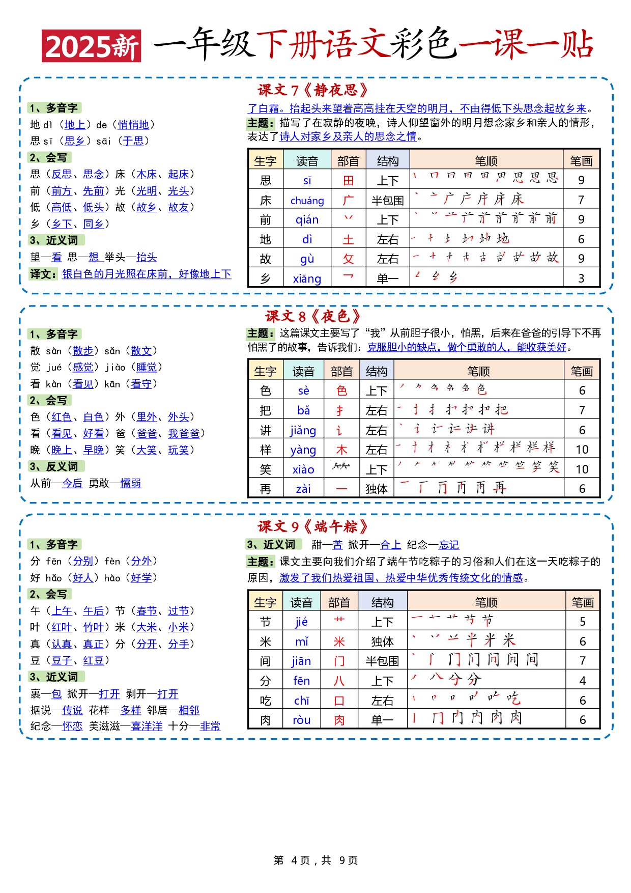 小学语文《课课贴》1年级下册（2025春）.pdf 第4页