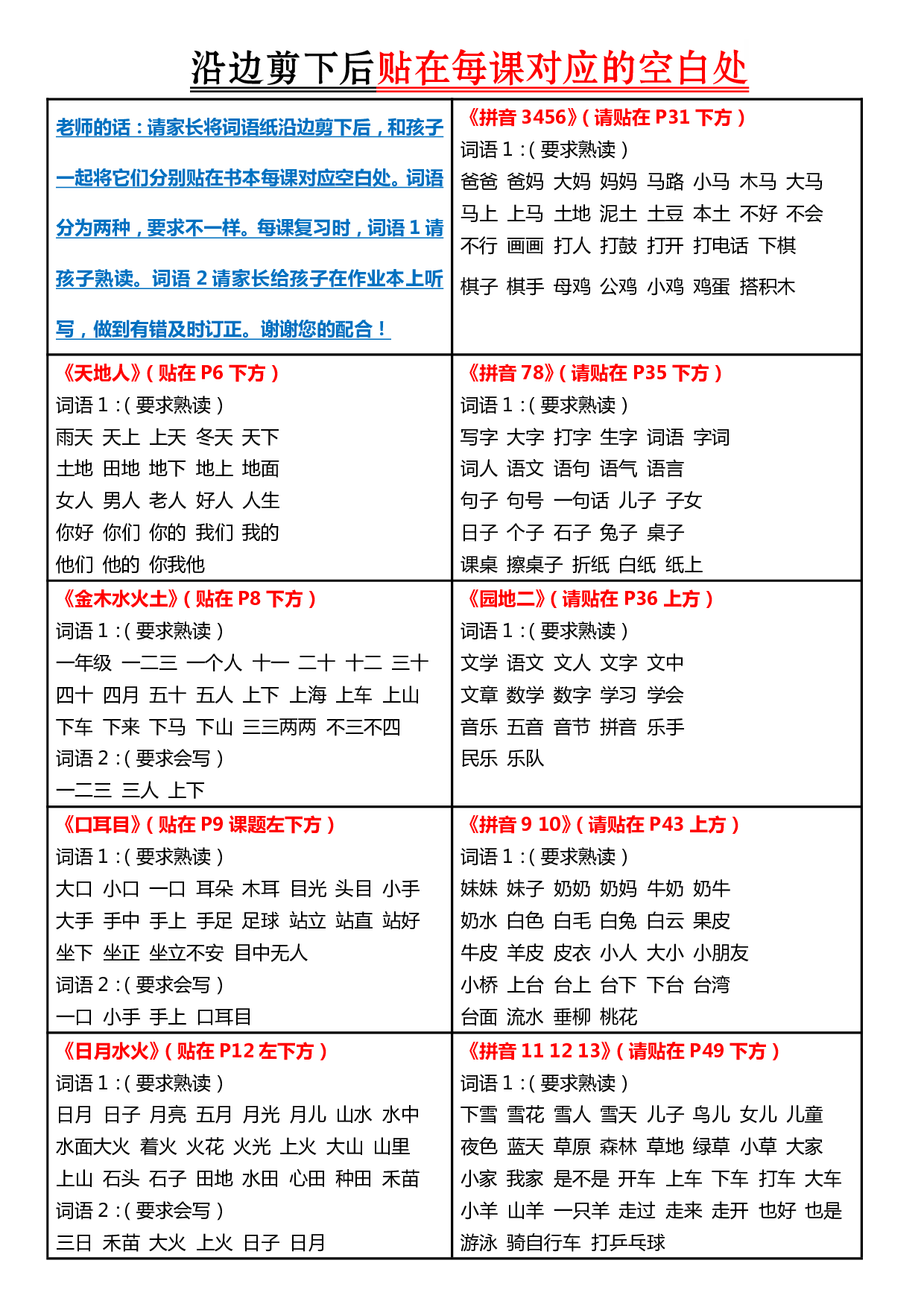课课贴 1年级上册（剪下贴在每课空白处）.pdf 第1页
