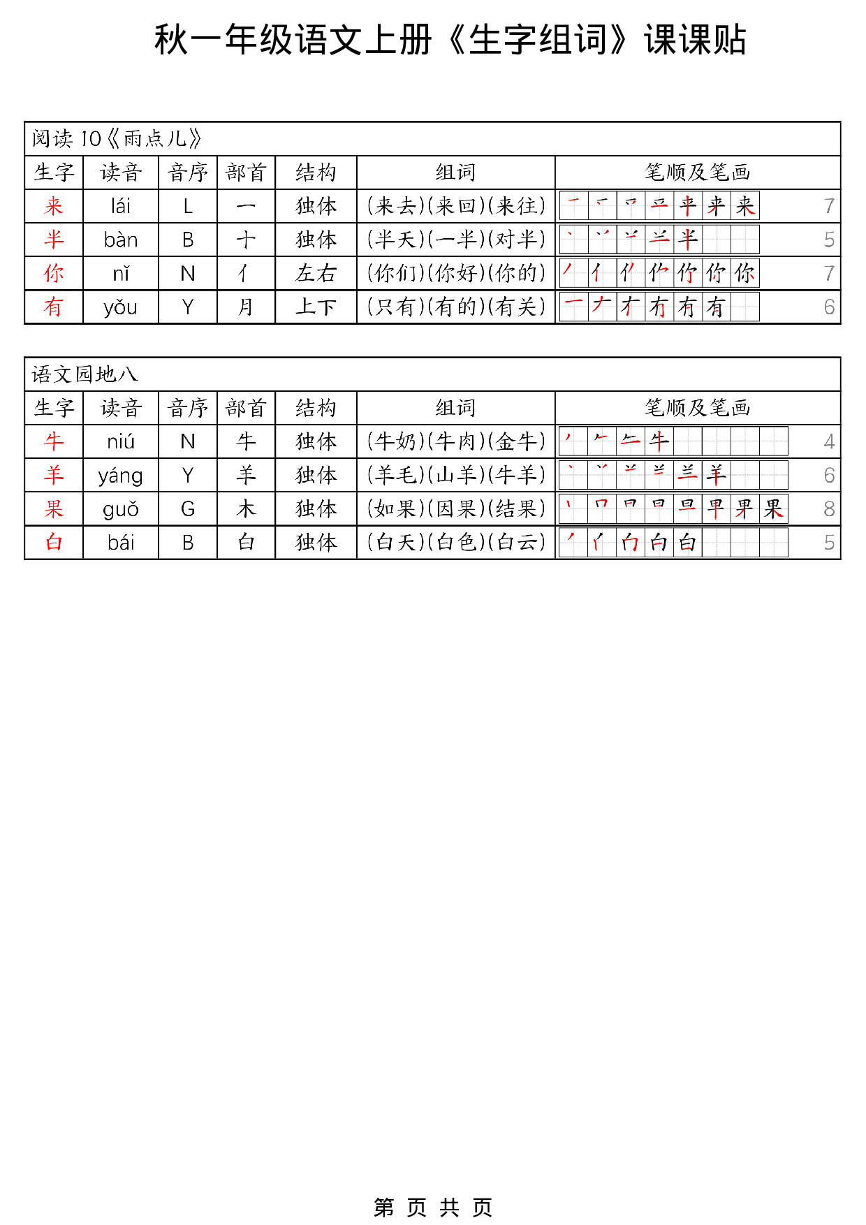 《生字组词课课贴》一年级上册.pdf 第6页