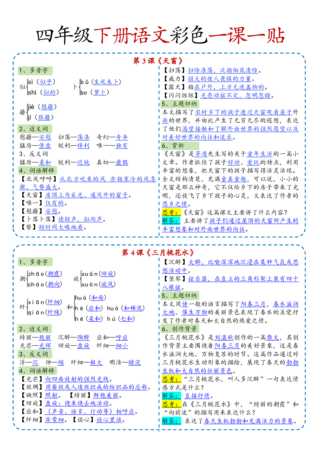 小学语文《课课贴》4年级下册（2025春）.pdf 第2页