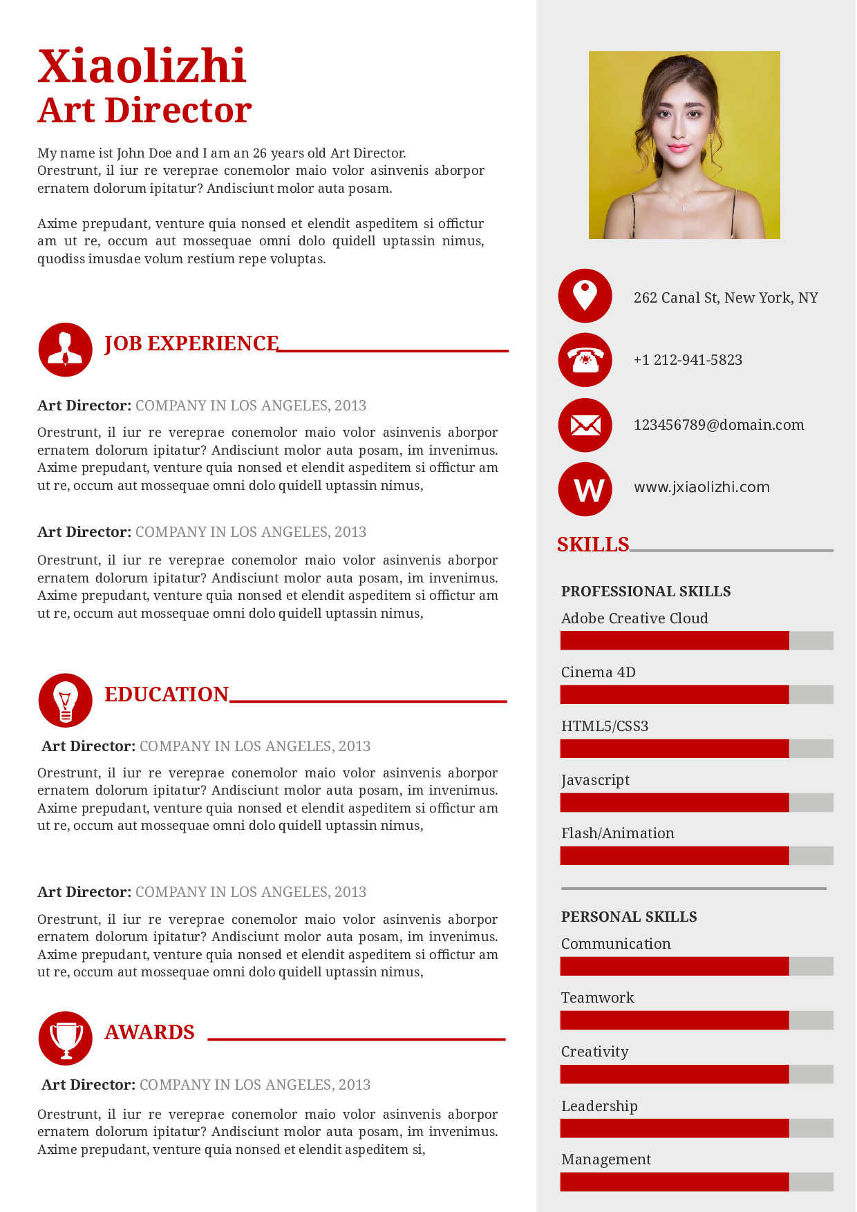 红色简约商务word英文外企求职简历Word模板.doc 第1页